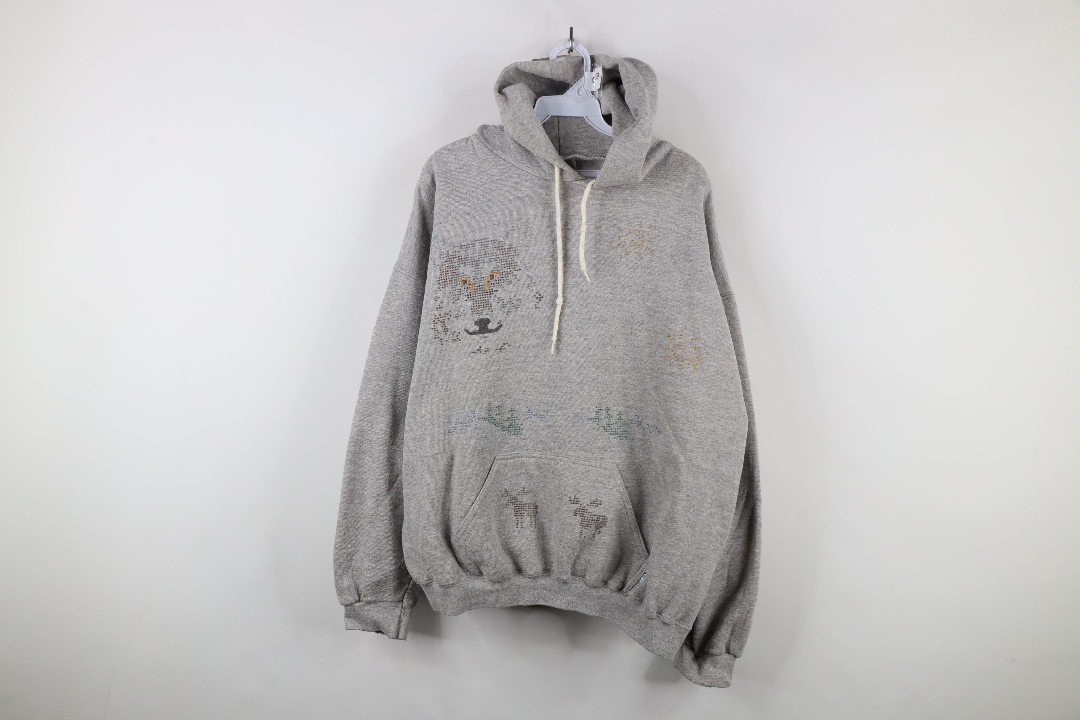 Vintage Vintage 90s Streetwear Puff Paint Dot Nature Wolf Hoodie USA Size US XL / EU 56 / 4 - 1 Thumbnail