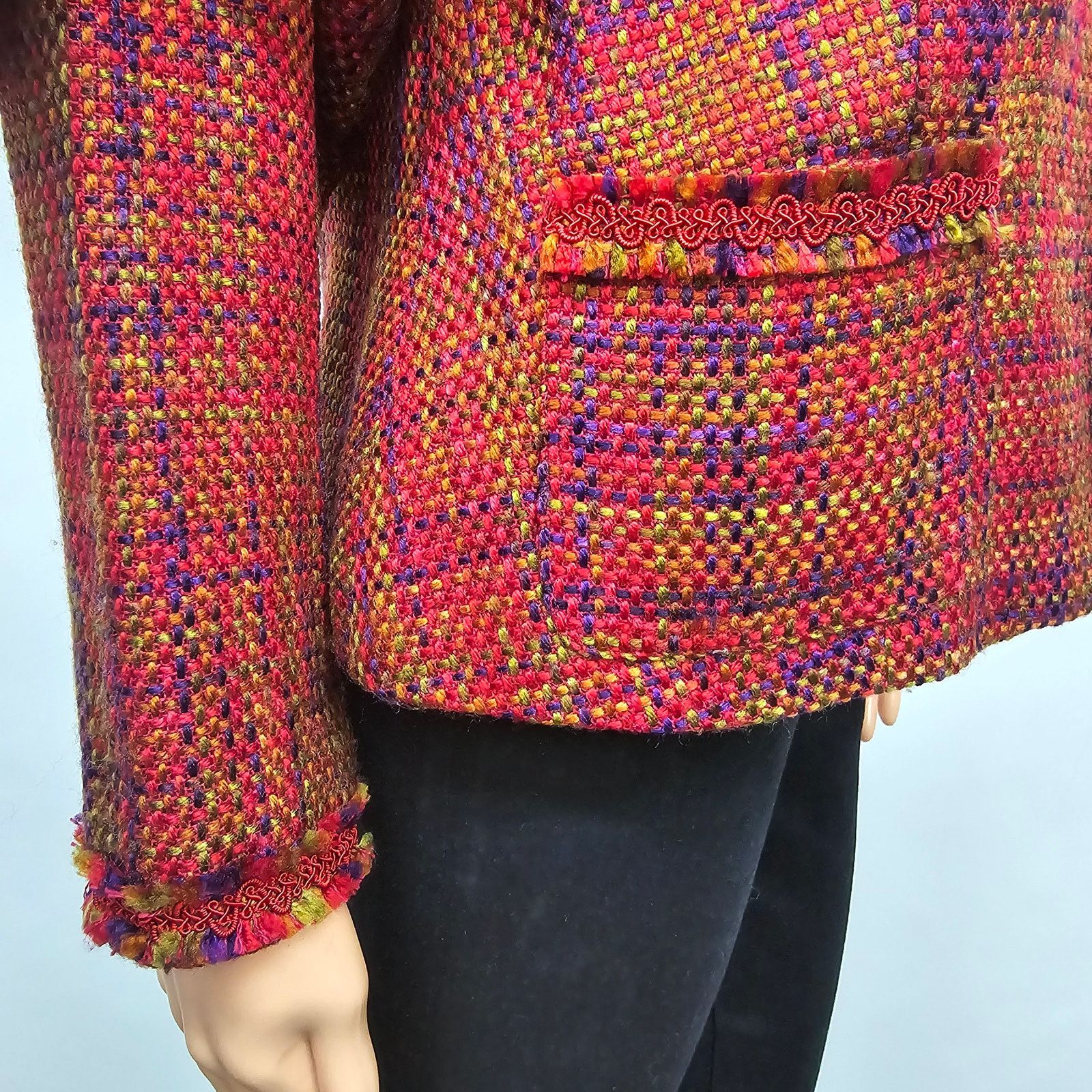 Vintage Madison Studio Tweed Boucle Blazer Jacket 12 Red Snap button Size M / US 6-8 / IT 42-44 - 8 Thumbnail
