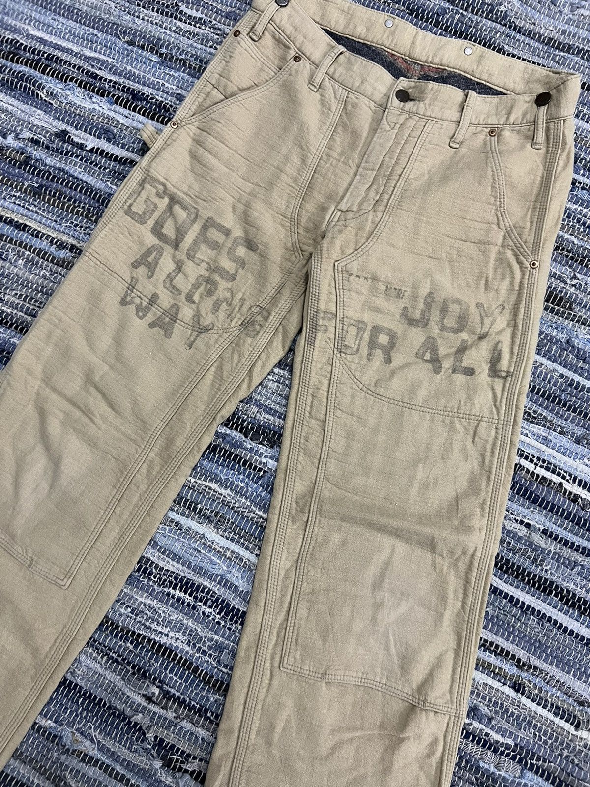 Post Overalls Vintage Denim Dungare Double Knee Stencil Blanket Denim Jean Size US 32 / EU 48 - 2 Thumbnail