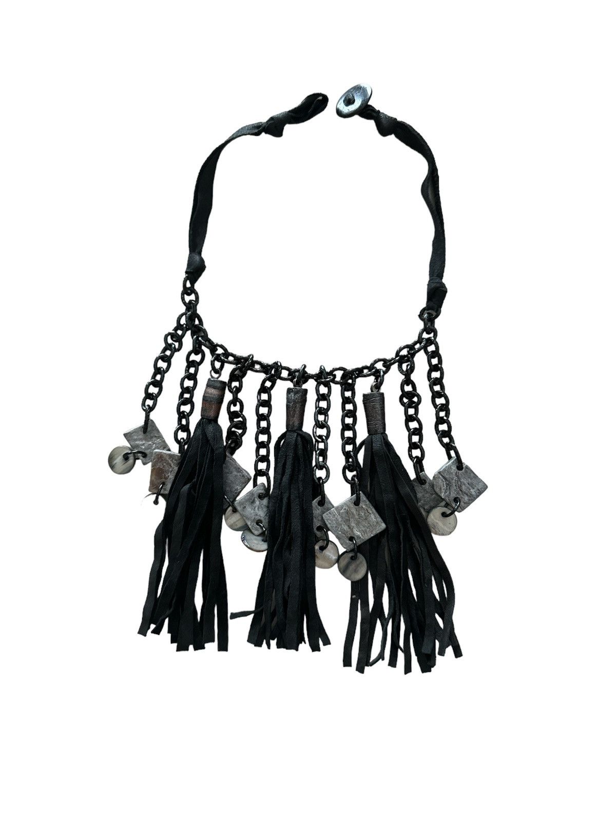 Designer × Jewelry × Vintage FRINGE LEATHER AND METAL CHAIN GYPSY NECKLACE Size ONE SIZE - 1 Thumbnail