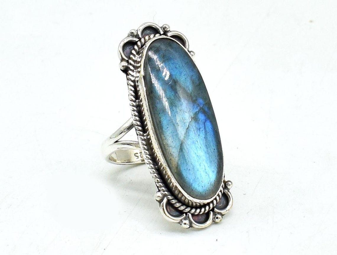Handmade Labradorite 925 Silver Ring: Boho Design, High Polish Size ONE SIZE - 1 Thumbnail