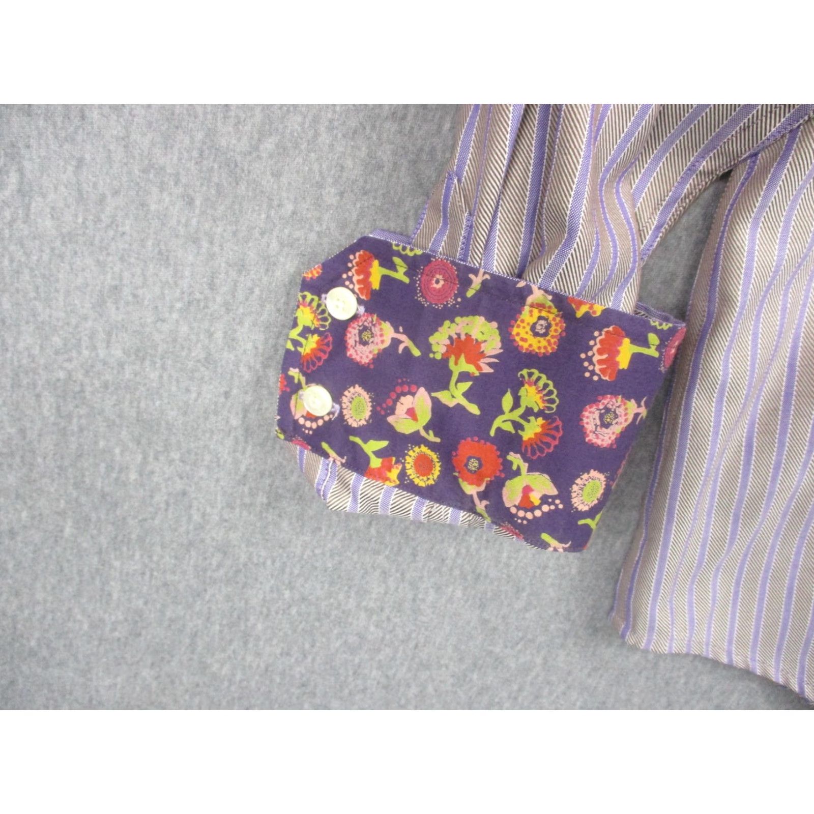 Robert Graham Robert Graham Shirt Mens 2XL Purple Striped Button Down Contrast Floral Cuffs Size US XXL / EU 58 / 5 - 6 Thumbnail