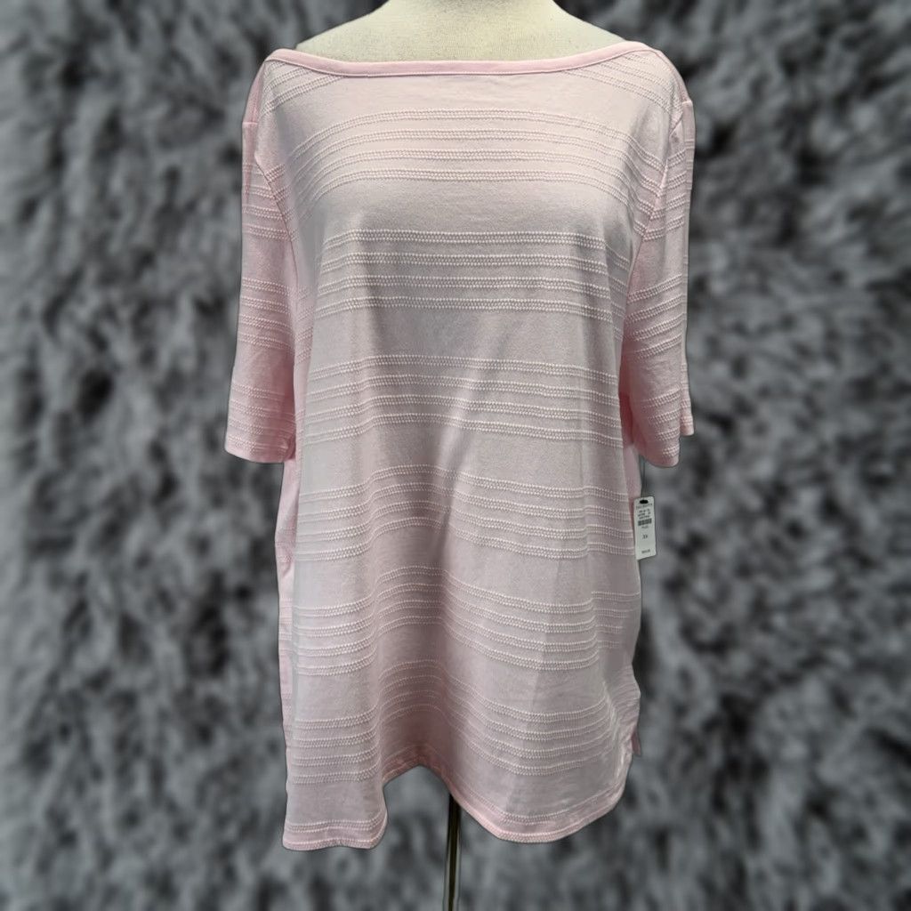 Talbots Talbots Shirt 3X Plus Pink Textured Short Sleeve Boat Neck Cotton T-Shirt Womens Vintage: No Women Size 3X Pink Casual Shirt Ladies Size XXL / US 16-18 / IT 52-54 - 1 Thumbnail