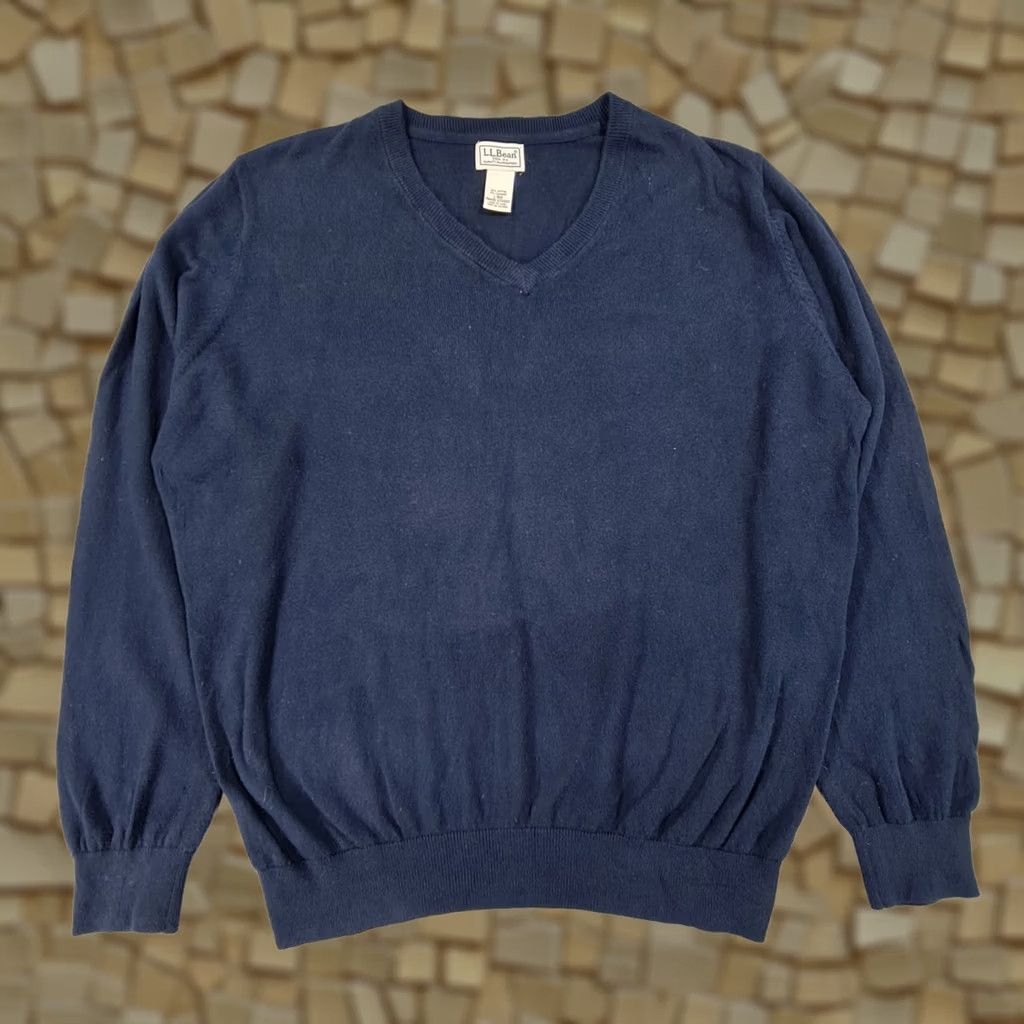 Vintage LL Bean Mens Jumper Navy Blue Large Cotton Cashmere V Neck Knitted Pullover Size US L / EU 52-54 / 3 - 1 Thumbnail