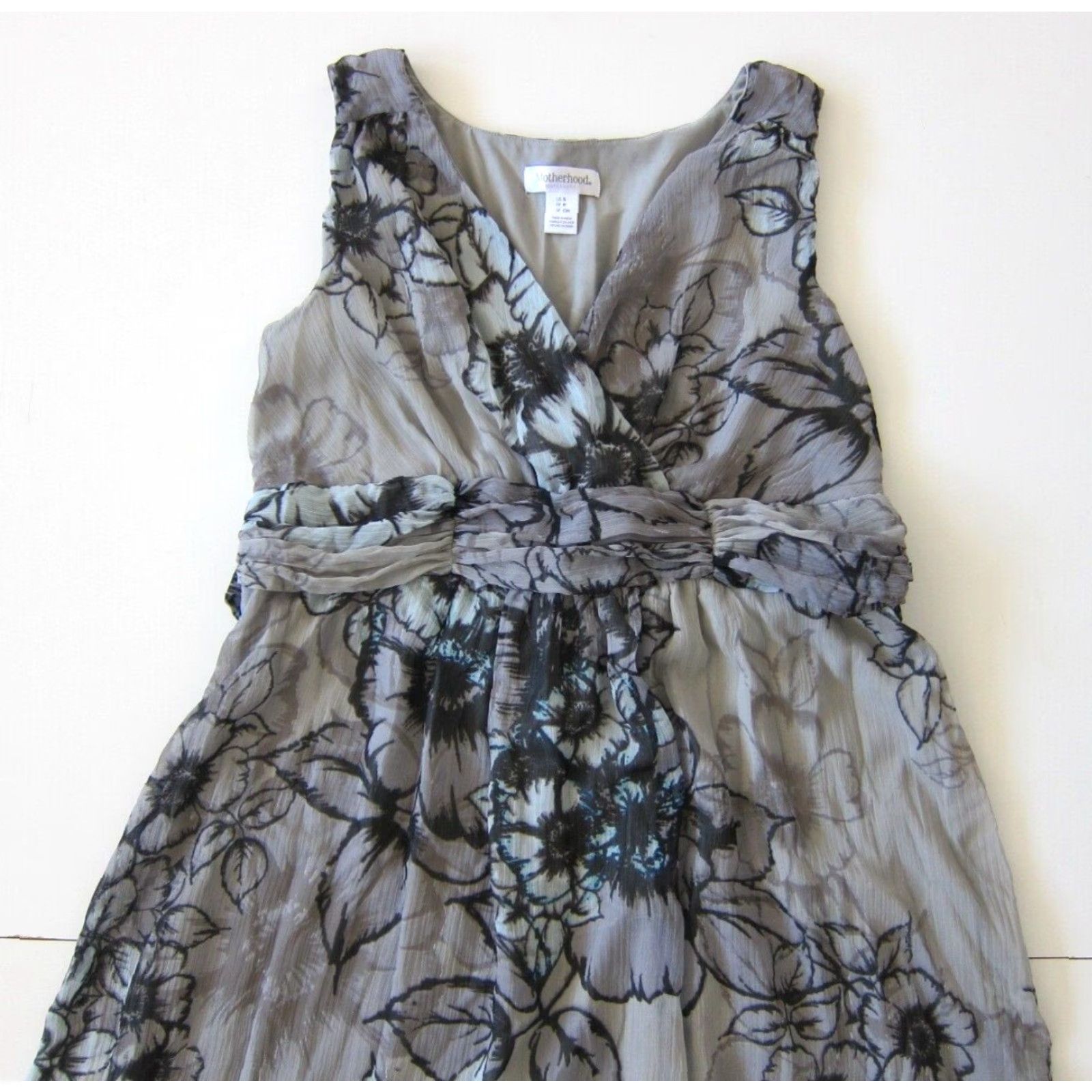 Vintage Motherhood Maternity Grey Blue Floral Empire Sheath A-Line Jumper Tank Dress S Size S / US 4 / IT 40 - 5 Thumbnail