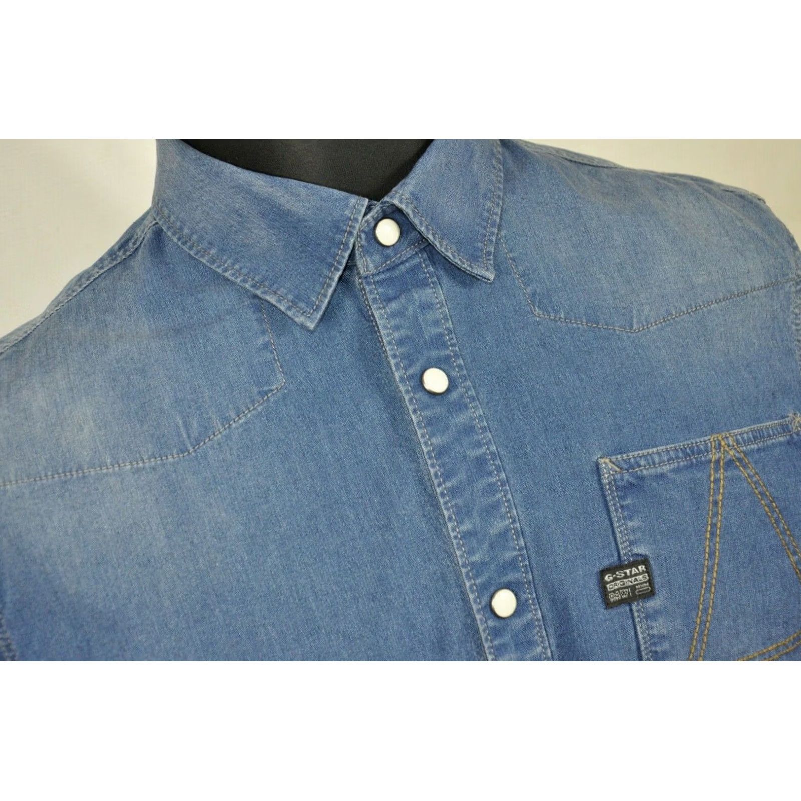 G-Star G-Star Raw A Crotch Shirt Denim Long Sleeve Button-Up L Blue 99% Cotton 1% Elastane Mens Regular Shirt Size US L / EU 52-54 / 3 - 6 Thumbnail