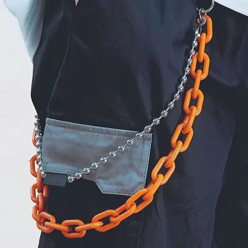 Jewelry Y2K Orenge Acrylic & Silver Ball Pant Chain Size ONE SIZE - 2 Thumbnail
