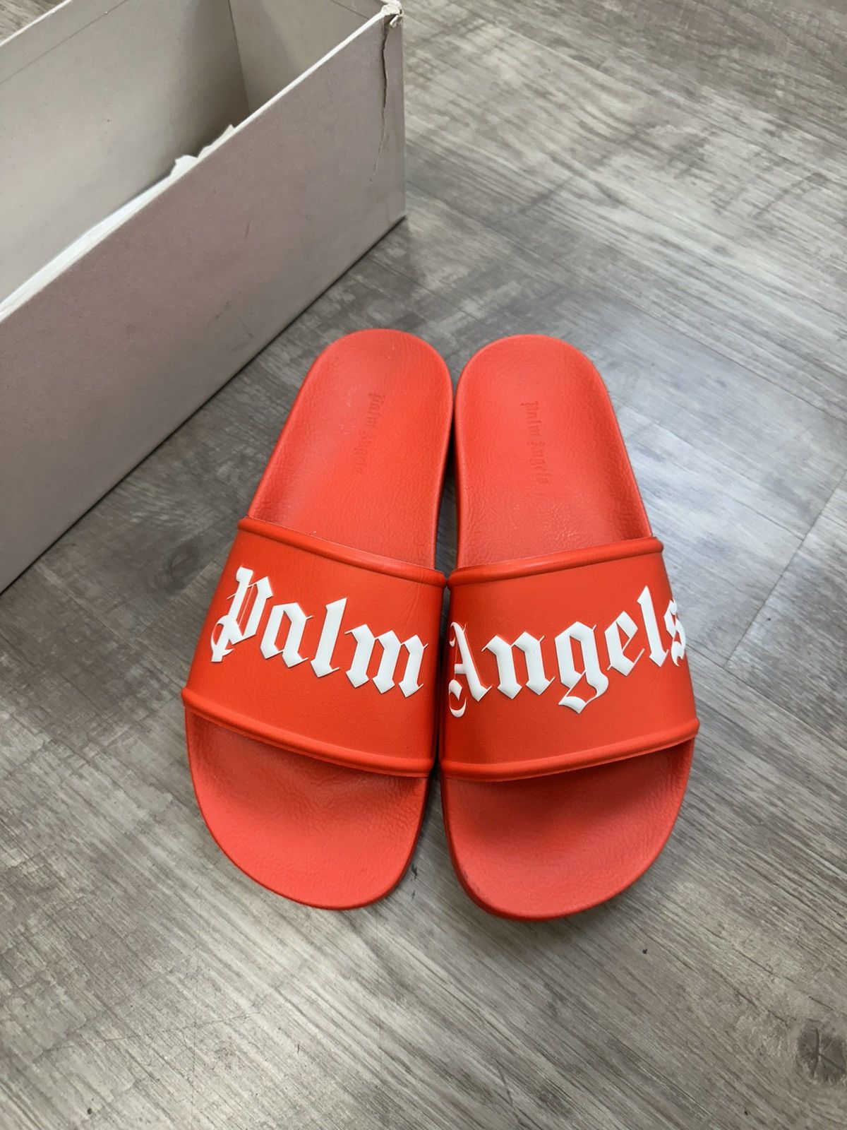 PALM ANGELS LOGO POOL SLIDES 'RED/WHITE'