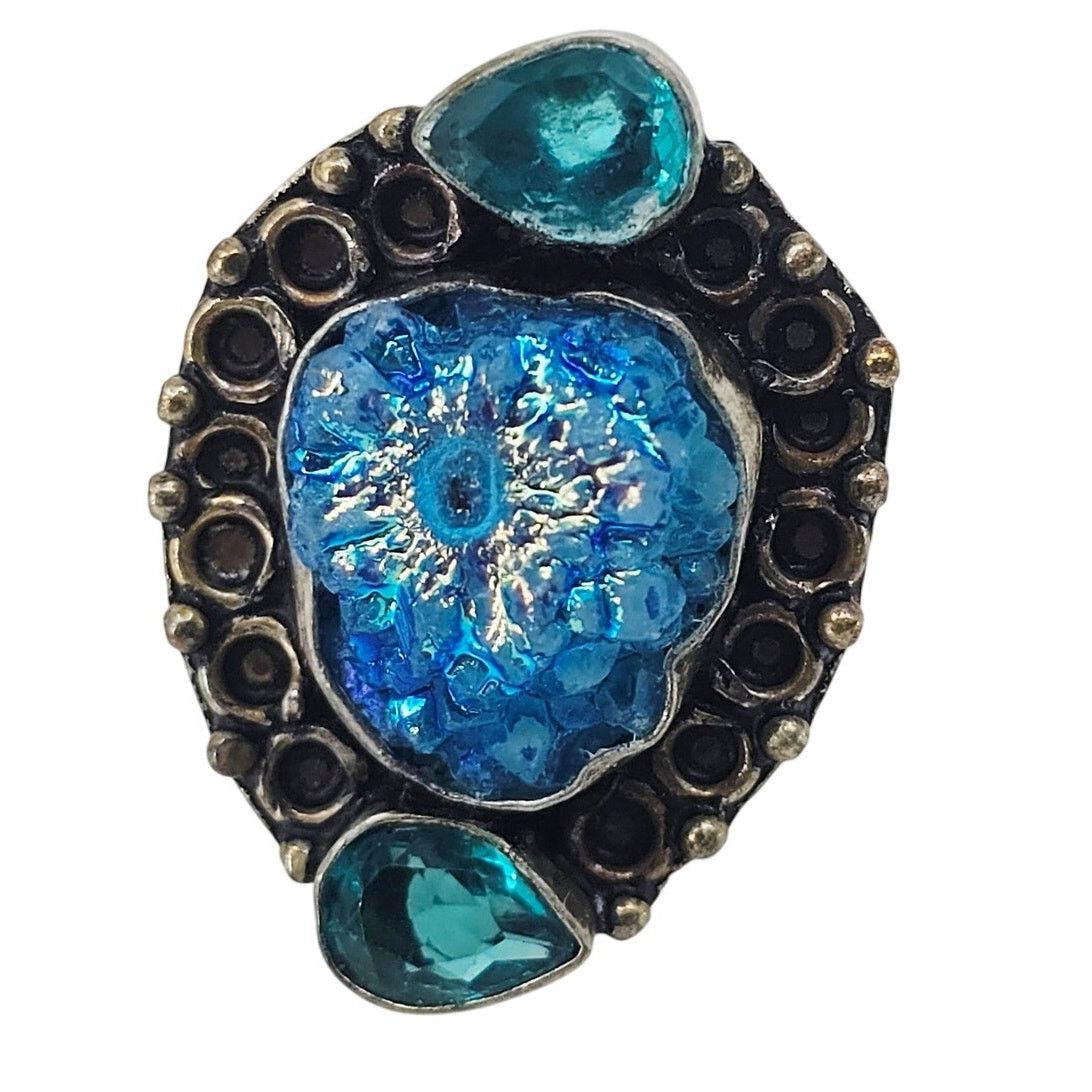 Handmade Blue Solar Quartz Gemstone Oxidized Silver Plated Ring 11.5 Size ONE SIZE - 1 Thumbnail