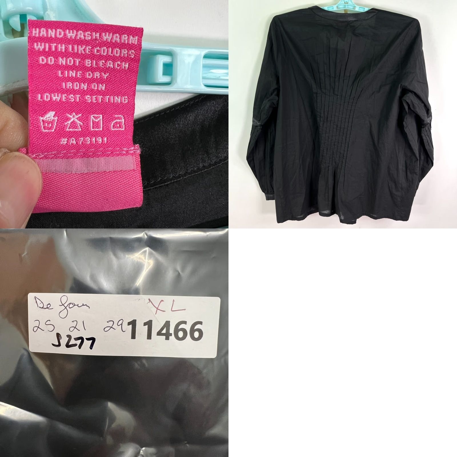 Vintage Belle Blouse Women XL Black Cotton V-Neck Knit Pleated Ruffle Lightweight Casual Size XL / US 12-14 / IT 48-50 - 8 Thumbnail