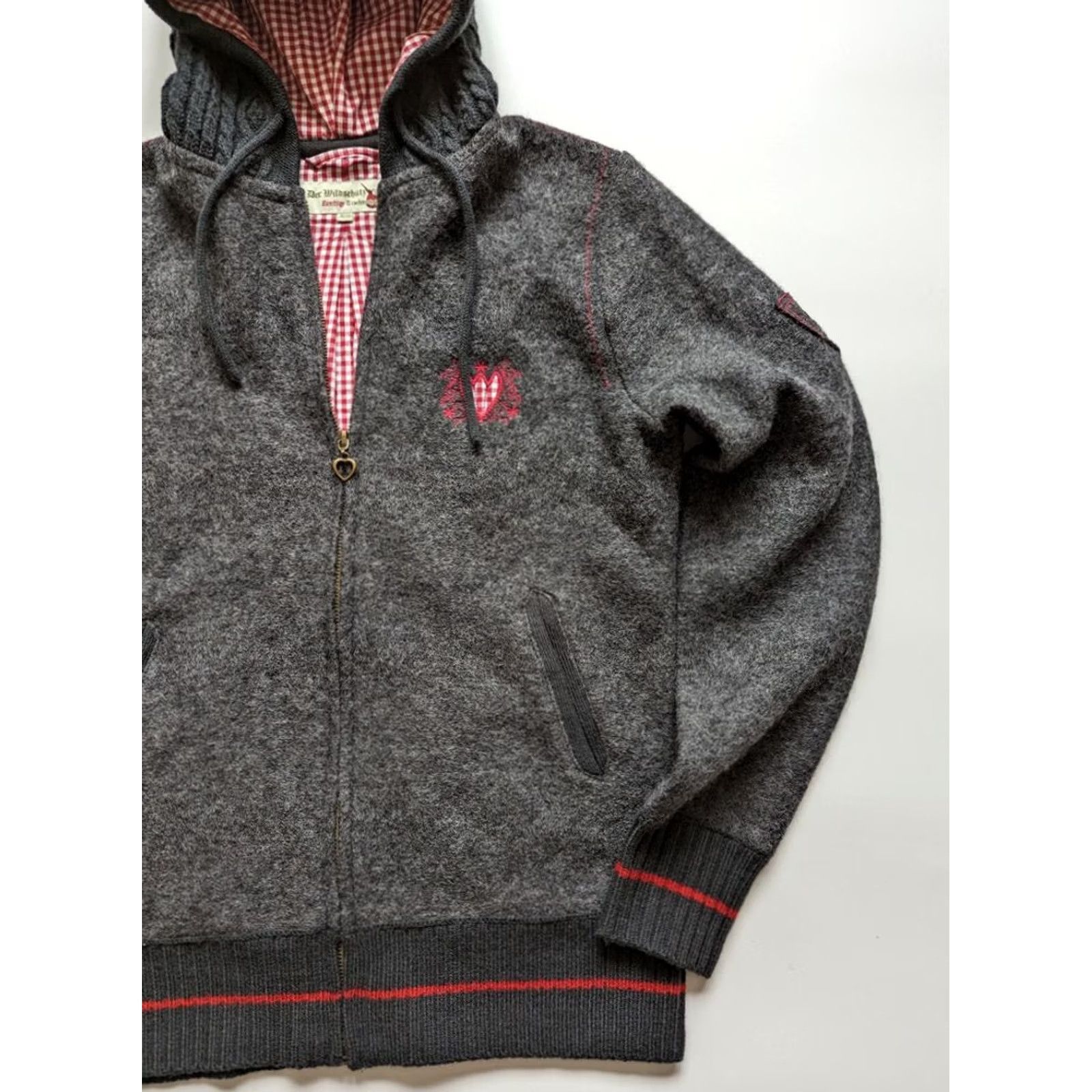 Vintage Trachten Women's Wool Zip Hoodie Jacket Gray 38 Regular Size Flying German Wool Outer Shell Zip Women’s Basic Jacket Mens? Size XS / US 0-2 / IT 36-38 - 2 Thumbnail