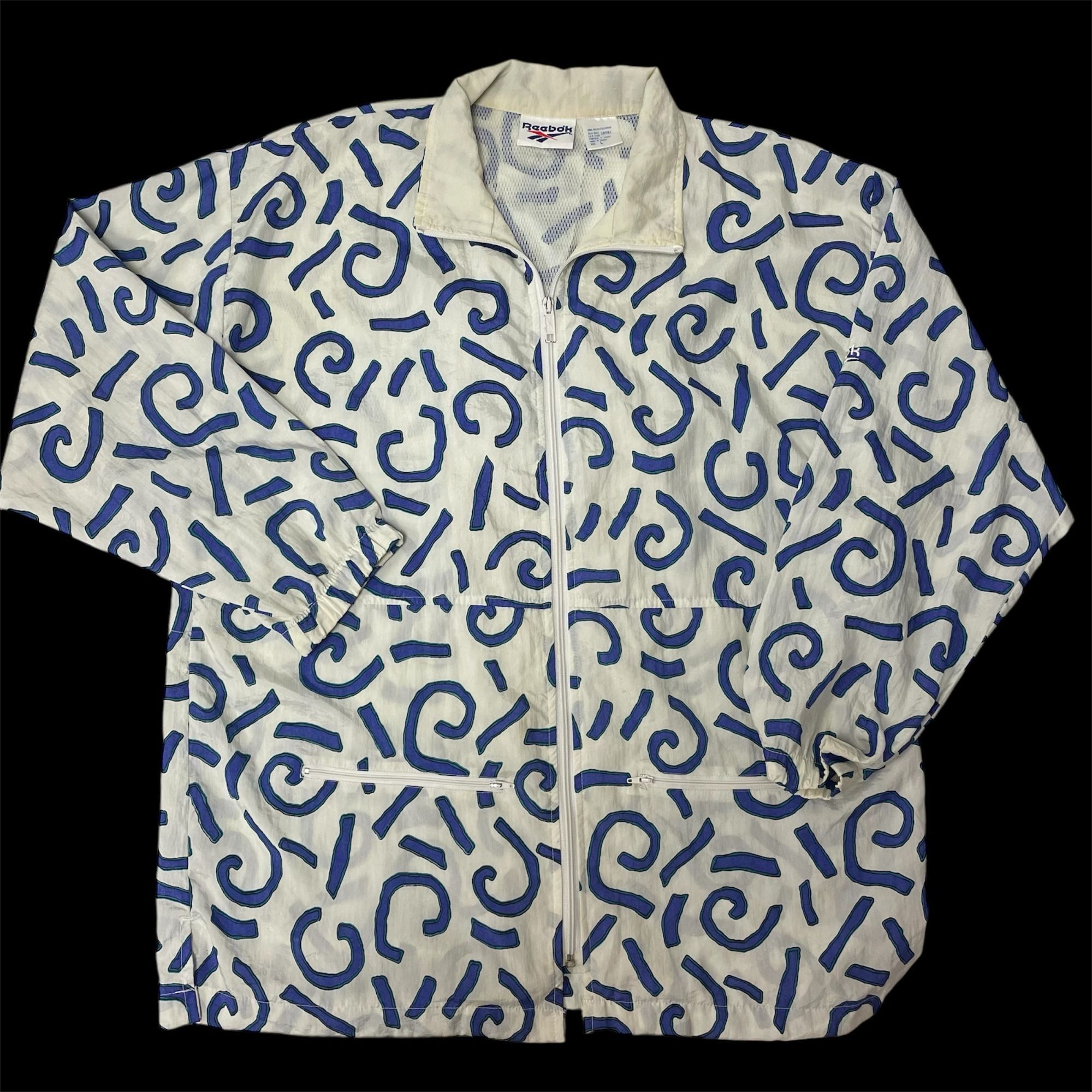 Reebok Vtg REEBOK White PURPLE Abstract NYLON Windbreaker Size L / US 10 / IT 46 - 8 Thumbnail