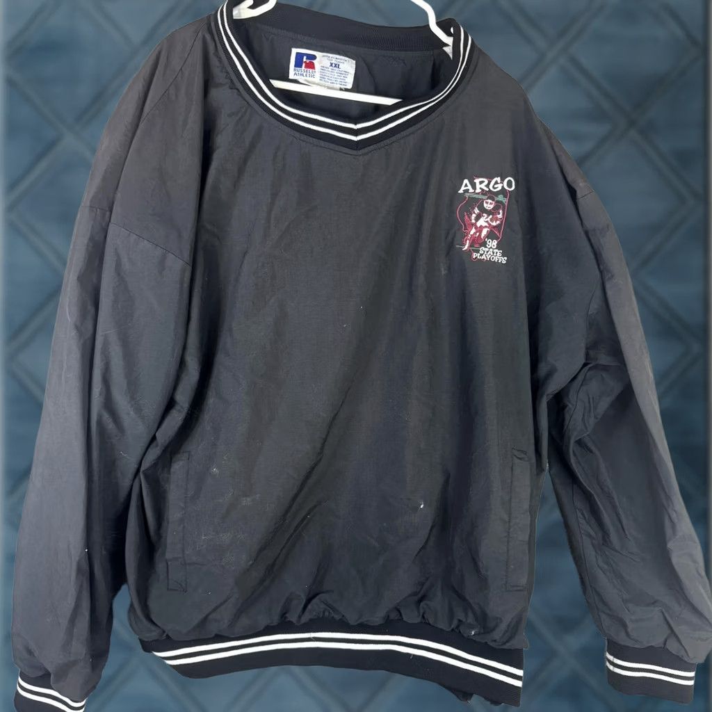 Russell Athletic VINTAGE Russell Athletic Windbreaker Jacket Mens 2XL Black Argo 98 Football 90s Size US XXL / EU 58 / 5 - 1 Thumbnail