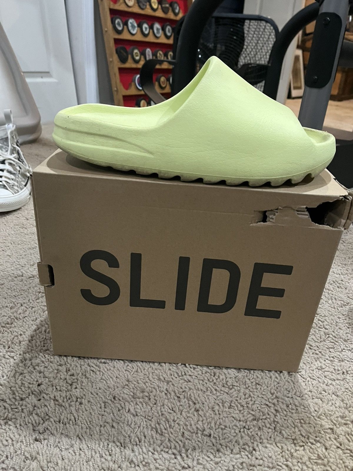 neon green yeezy slides