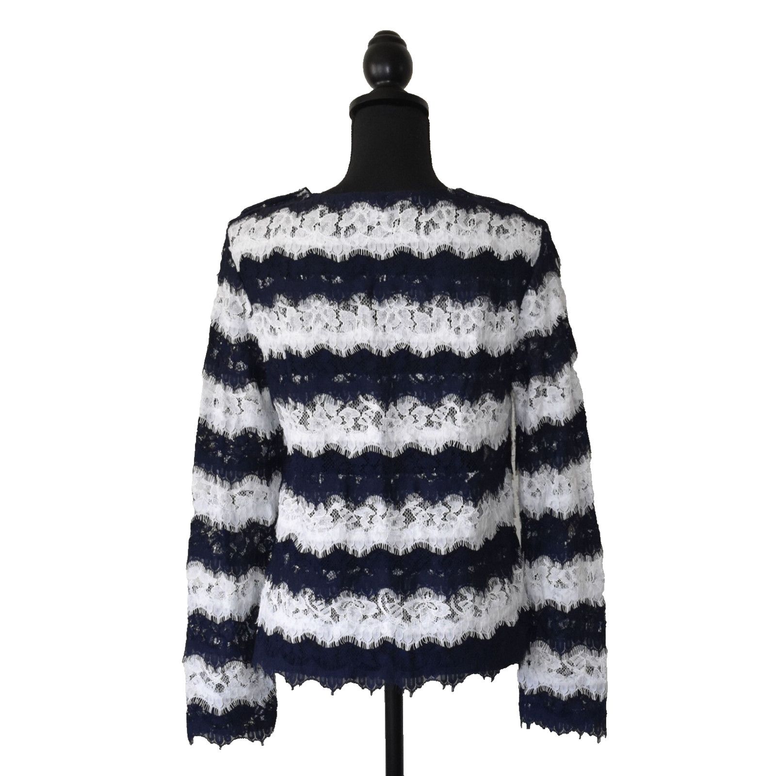 Diane von Furstenberg DIANE VON FURSTENBERG Navy White Lace Long Blouse Top Size M Size M / US 6-8 / IT 42-44 - 2 Thumbnail