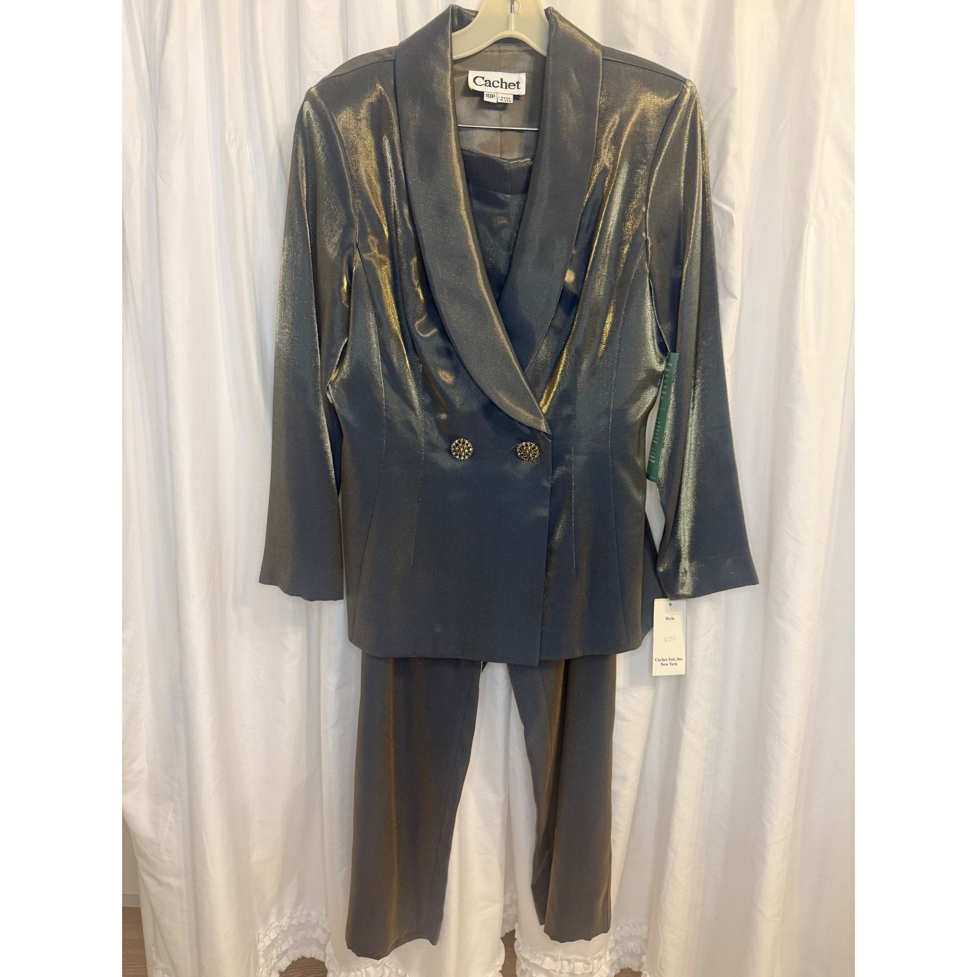 Other Vintage Cachet Womens Gold Blue Metallic Blazer & Pants Suit Size L / US 10 / IT 46 - 1 Thumbnail
