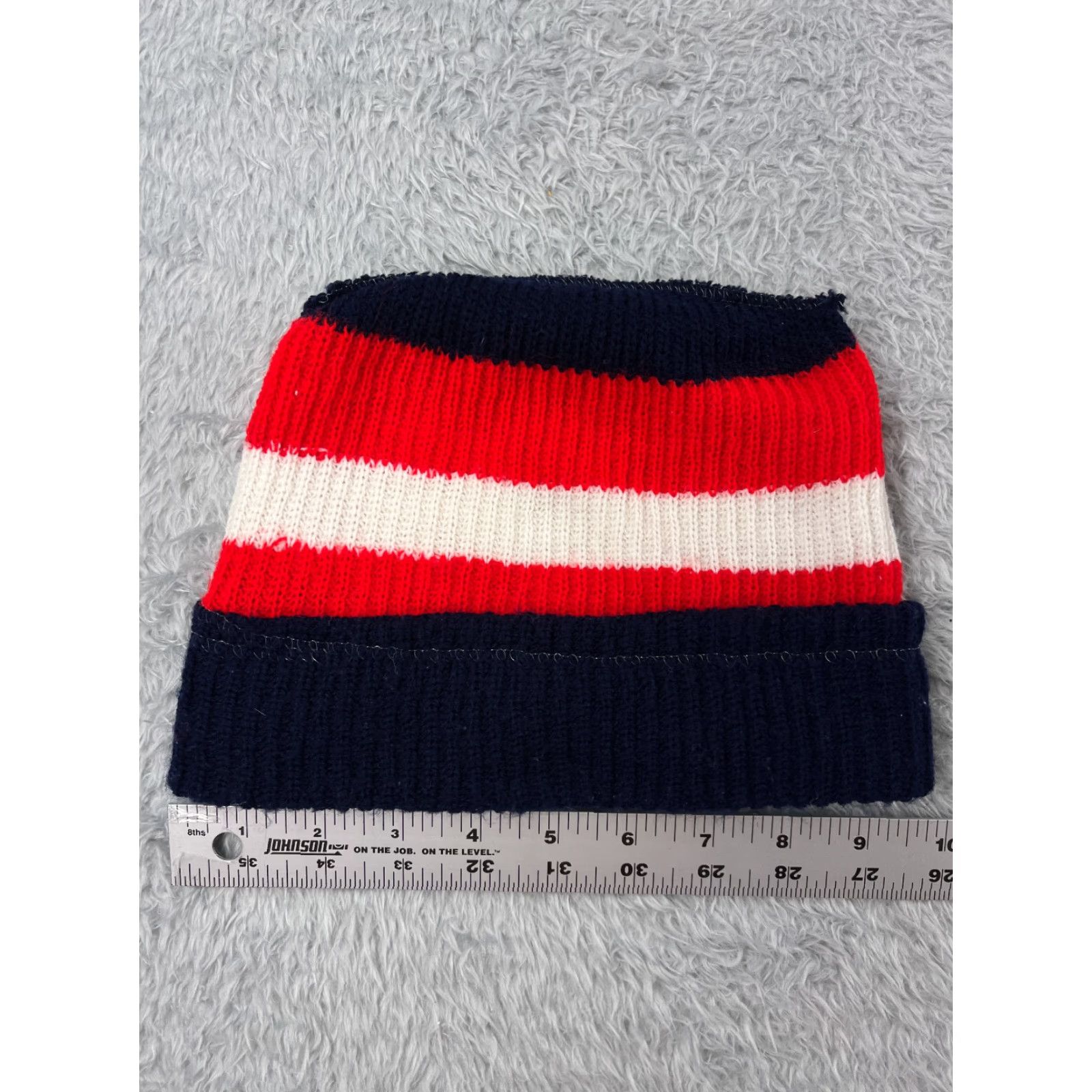 Vintage Beanie Beanie Adult One Size Red Blue White Stripe Knit Acrylic Snow Winter Ski Shirt Hat Mens Beanie Stripe 90s Outdoor Size ONE SIZE - 4 Thumbnail