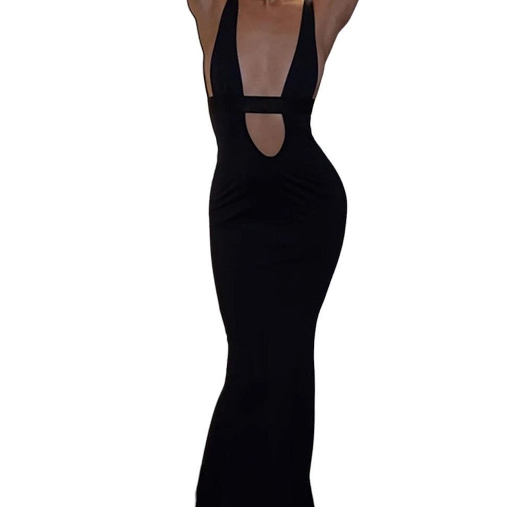 Other Black Solid Cutout Cami Sleeveless Keyhole Long Dress M Size M / US 6-8 / IT 42-44 - 4 Thumbnail