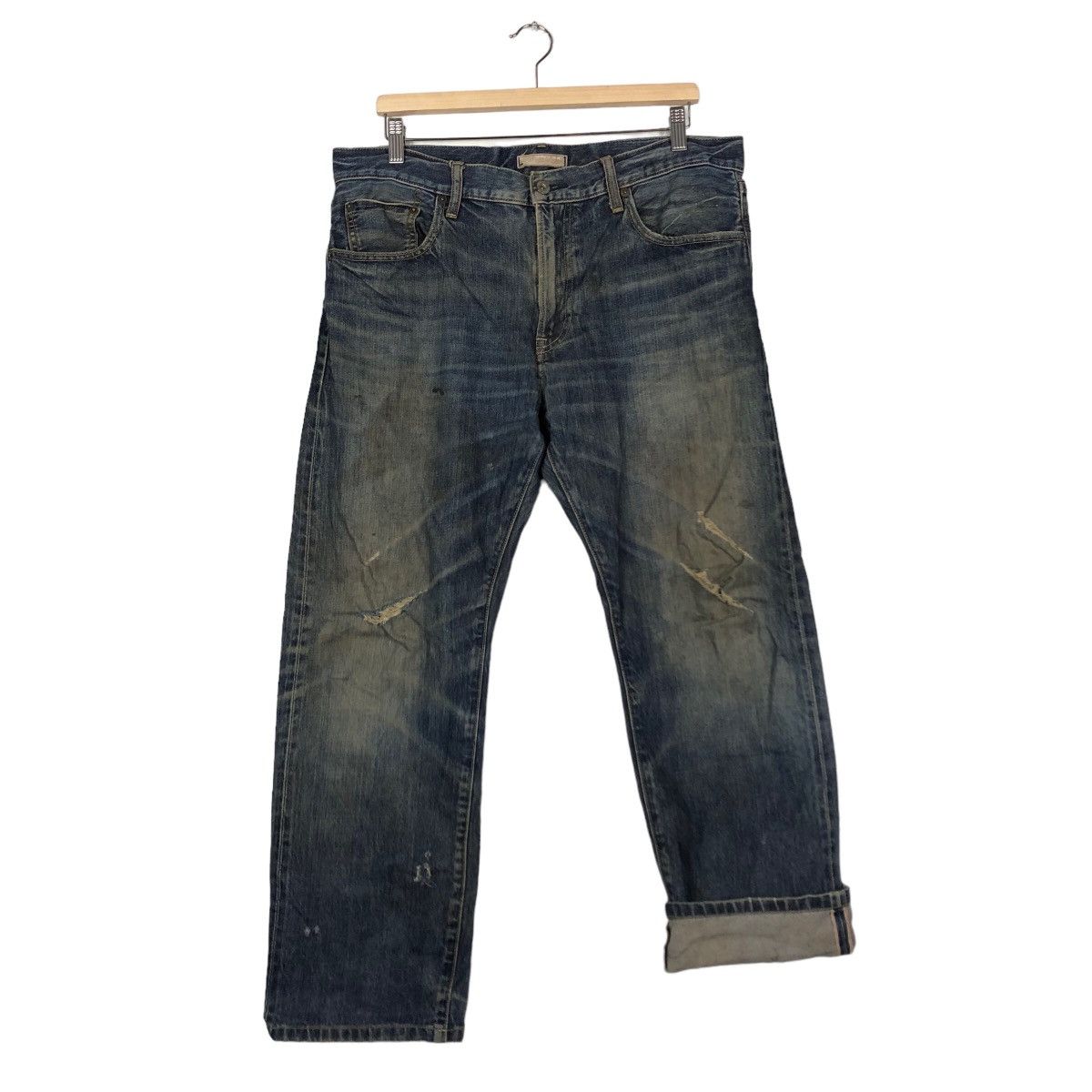 Japanese Brand Rare Distressed Denim Jeans Regular Fit Uniqlo Issey Miyake Size US 36 / EU 52 - 9 Thumbnail