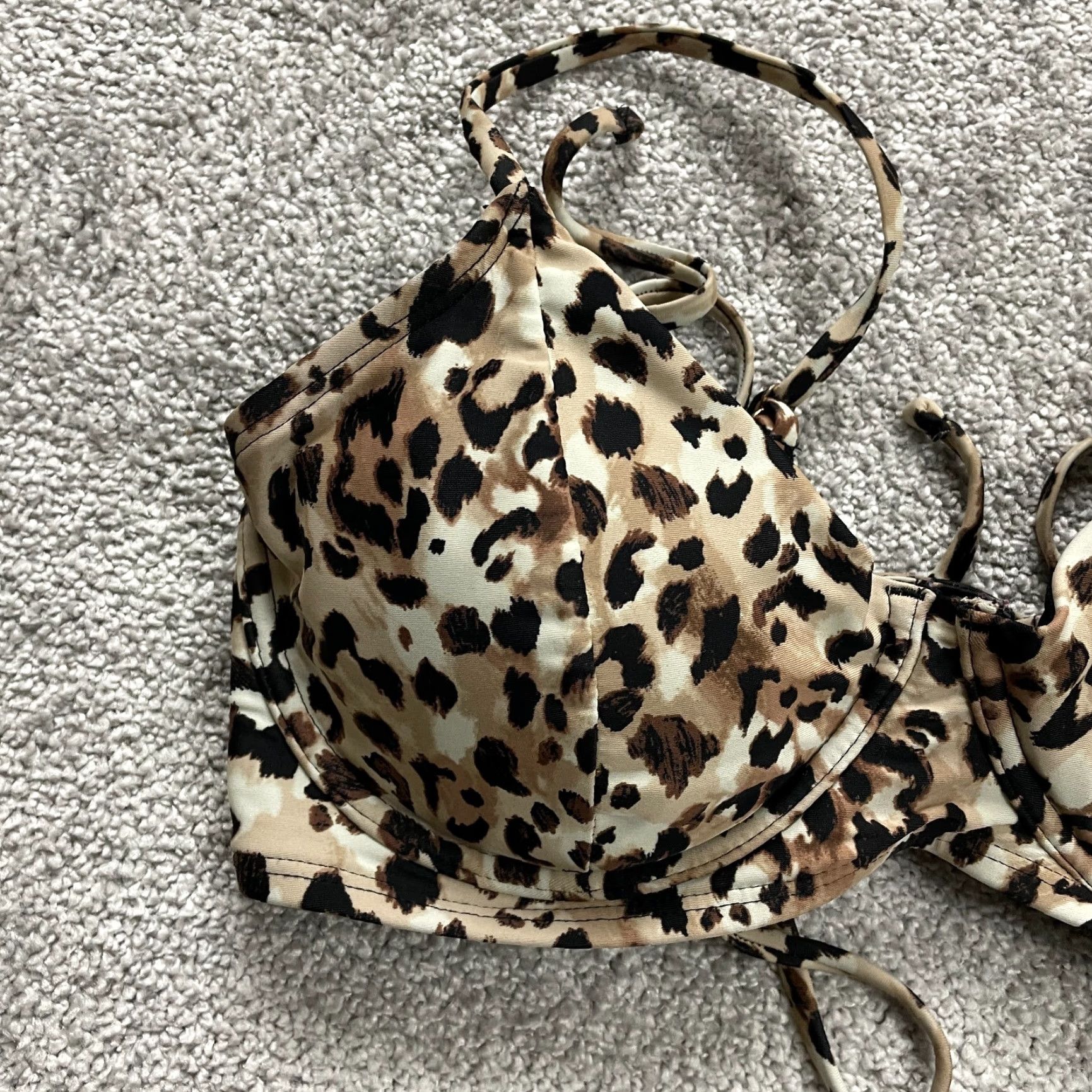 Vintage Time And Tru Underwired Bikini Top Womens Medium Brown Leopard Spaghetti Push-Up Beach Size M / US 6-8 / IT 42-44 - 3 Thumbnail