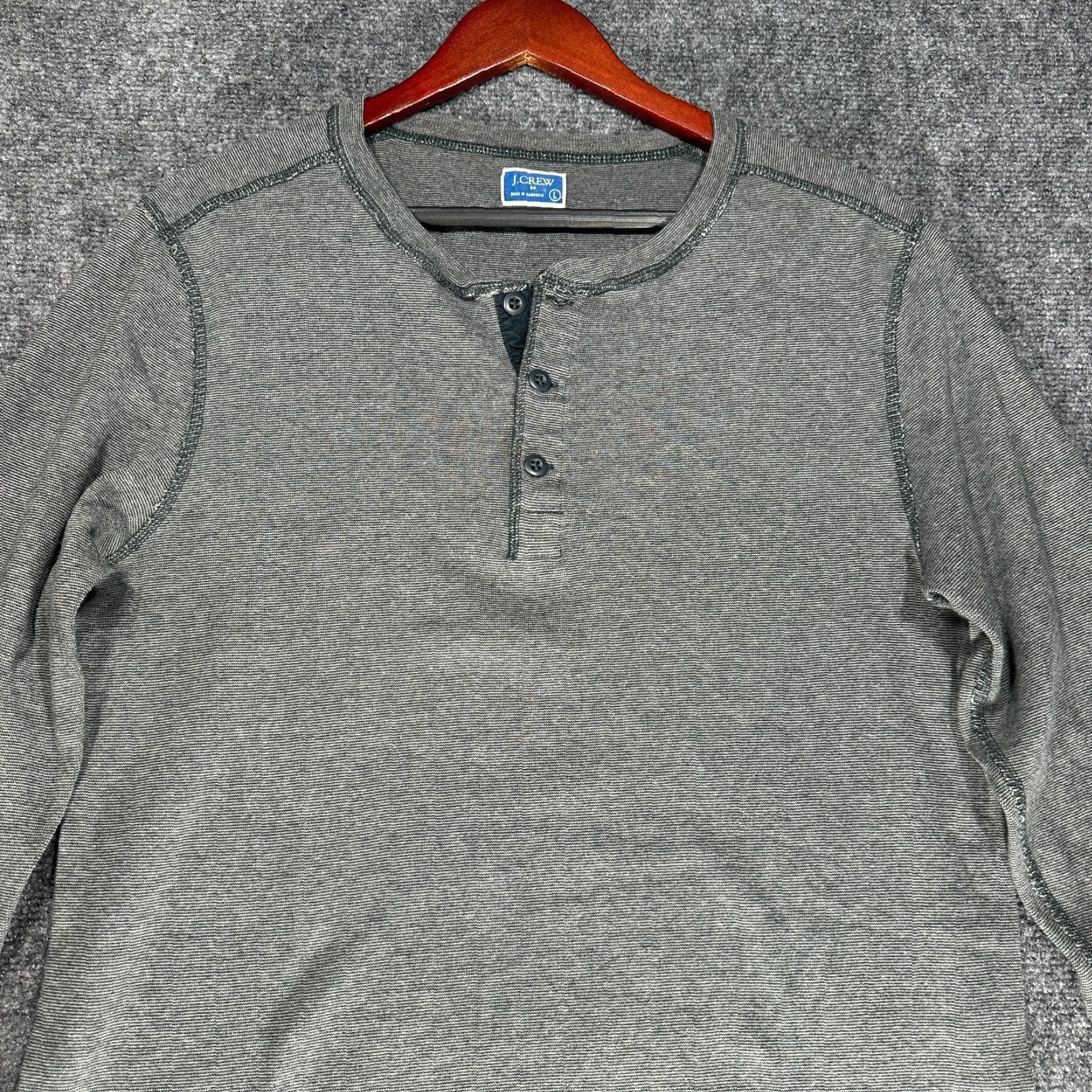 Vintage J Crew Shirt Mens L Henley Gray Cotton Long Sleeve Pullover Buttons Rib Cuff Knit Size US L / EU 52-54 / 3 - 3 Thumbnail