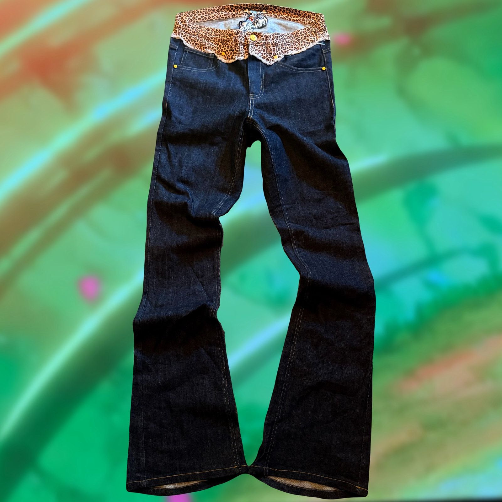 Japanese Brand wrst wr6st leopard print waist flared boot cut stacked jeans Size US 29 - 1 Thumbnail