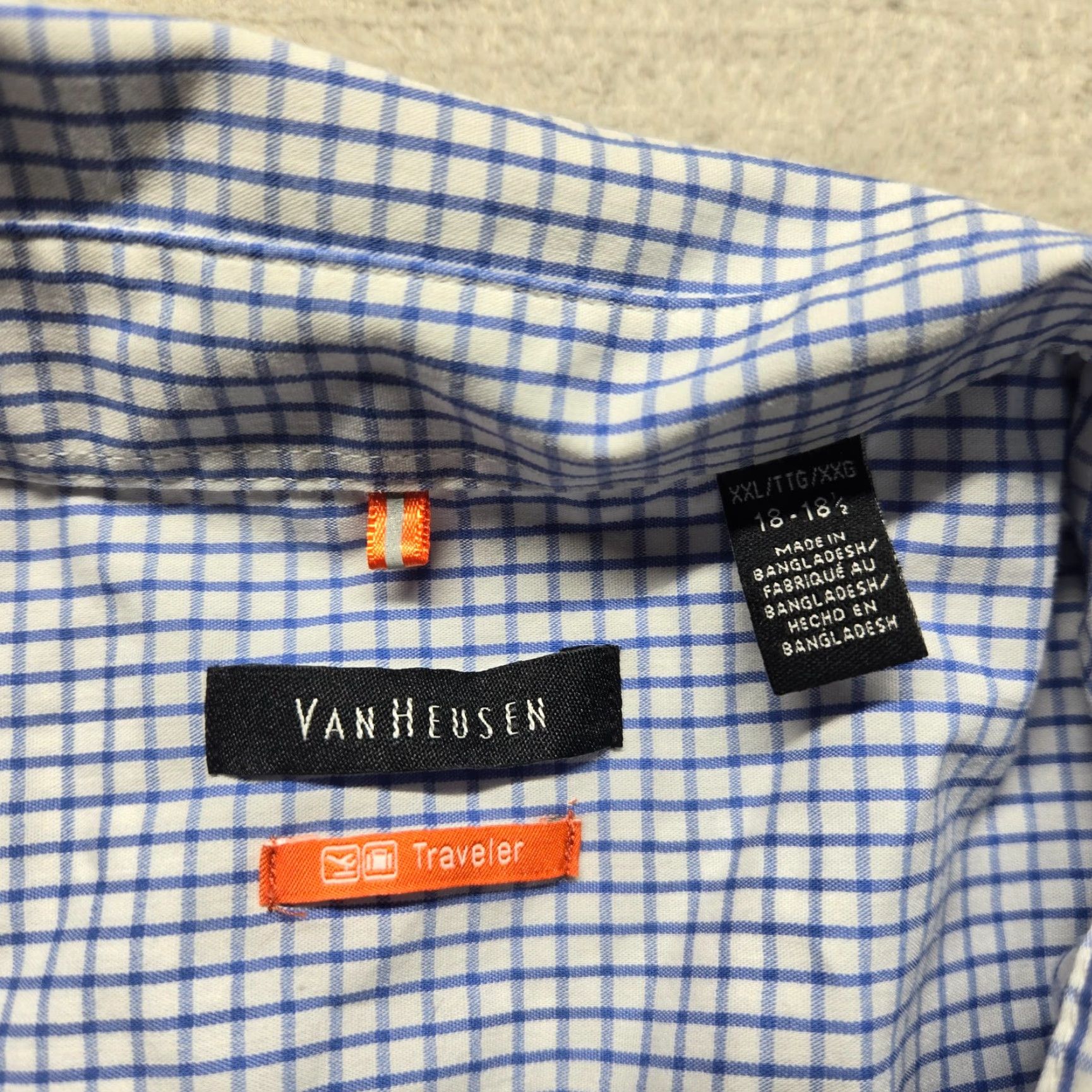 Van Heusen VanHeusen Shirt Men 2XL Blue Plaid Button-Down Long Sleeve Cotton Blend Regular Fit Size US XXL / EU 58 / 5 - 3 Thumbnail