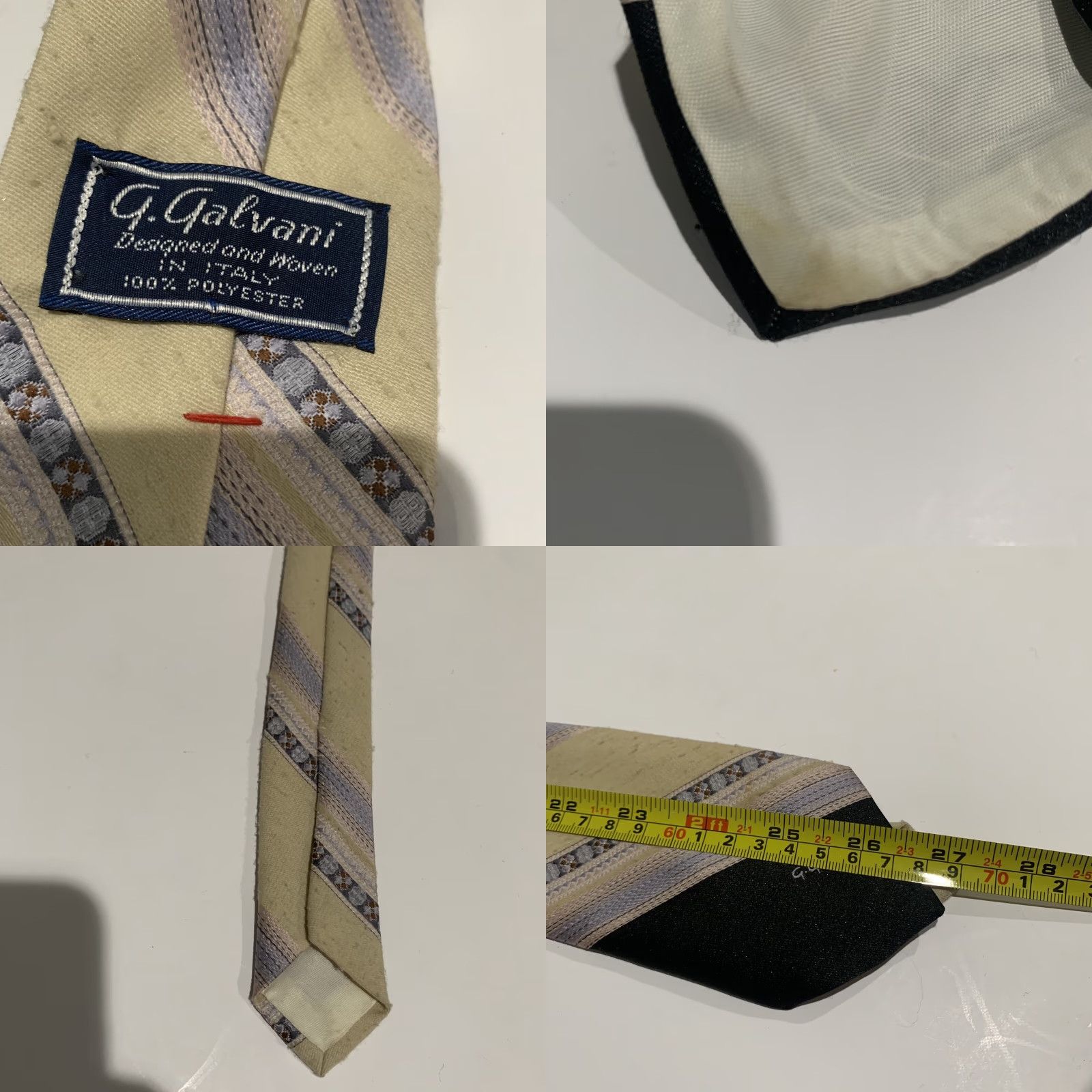 Vintage VINTAGE G Galvani Tie Men One Size Beige Blue 100% Polyester Woven Geometric Abstract Retro Classic Width Short Italy Designer Size ONE SIZE - 8 Thumbnail