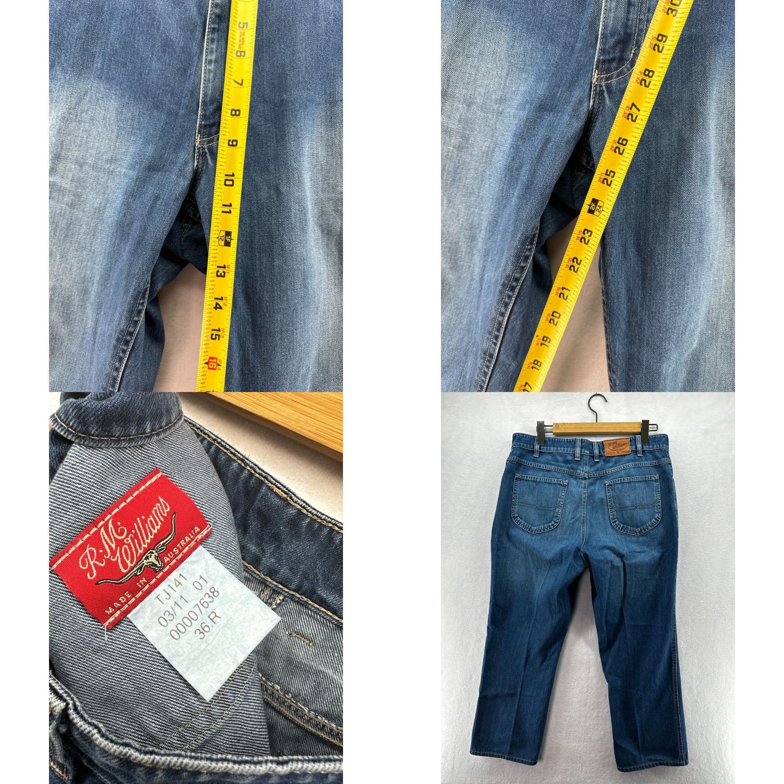 Vintage R.M. Williams Jeans Mens 36x27 Straight Leg 5-Pocket Denim Blue Medium Wash Zip Closure Cowboy Style Adult Mens Shirts? Wait. Size US 36 / EU 52 - 8 Thumbnail