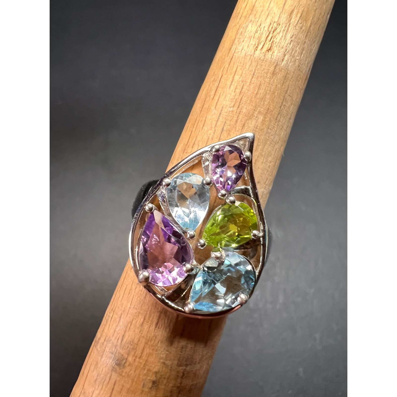 Other Vintage multi gemstone sterling silver cluster ring size 7 Size ONE SIZE - 7 Thumbnail
