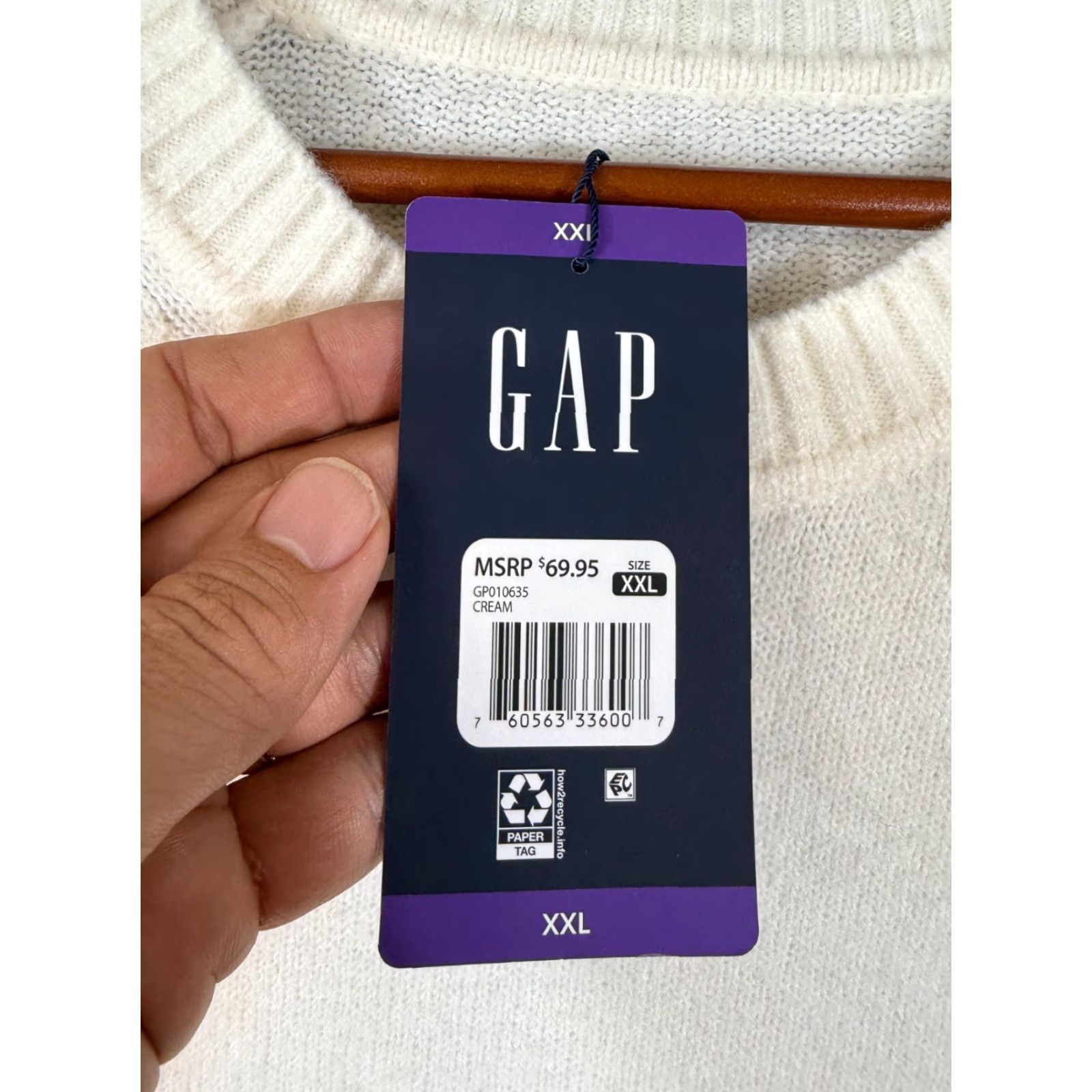 Gap Gap Sweater Pullover Raglan Sleeve Crew Neck Mens 2XL Ivory Wool Blend NWT Size US XXL / EU 58 / 5 - 6 Thumbnail