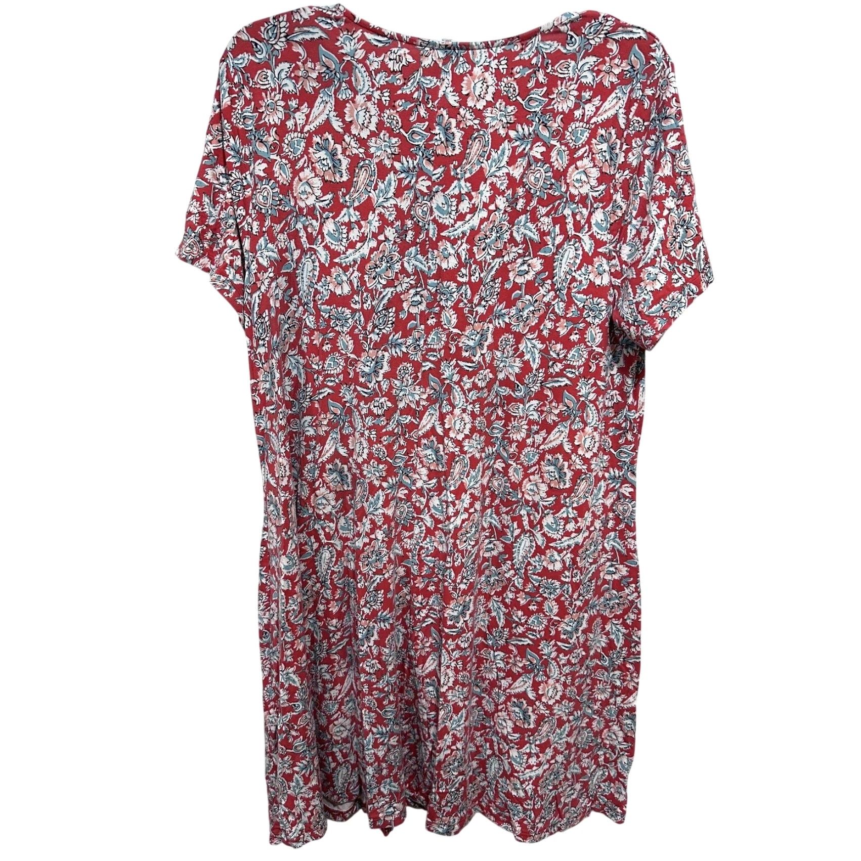 Old Navy Old Navy Dress XL Coral Teal Floral Short Sleeve Scoop Neck Stretch Midi Casual Size 40" / US 18 - 3 Thumbnail