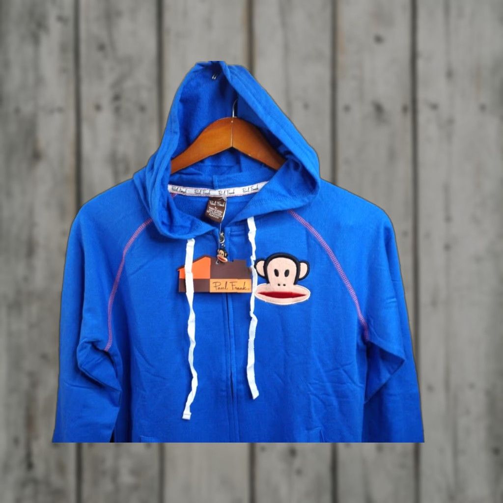 VINTAGE Paul Frank Hoodie Womens Large Blue Full Zip Fleece Monkey
