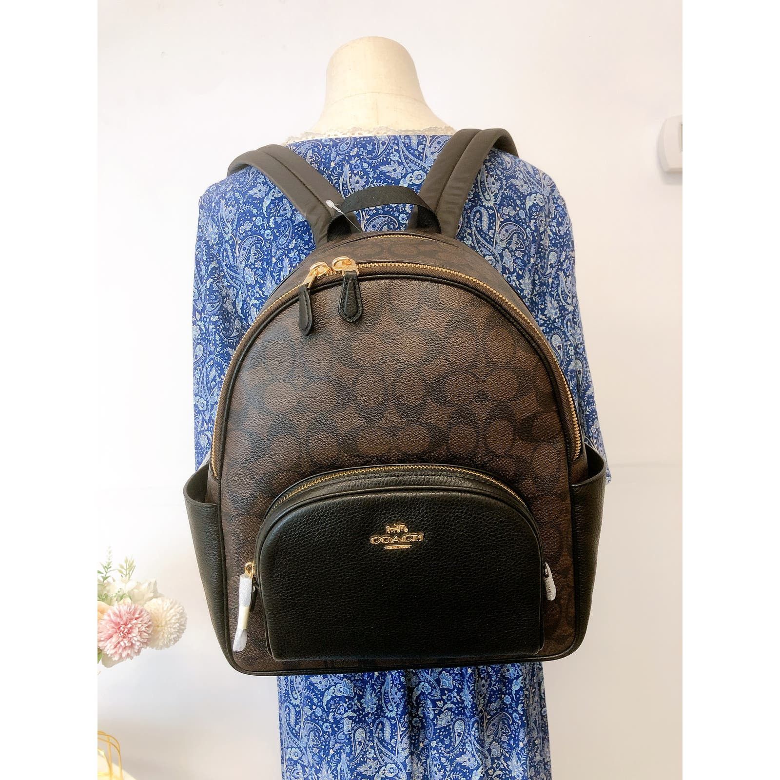 image of Coach 5671 Court Backpack In Signature Canvas Brown Black, Women's