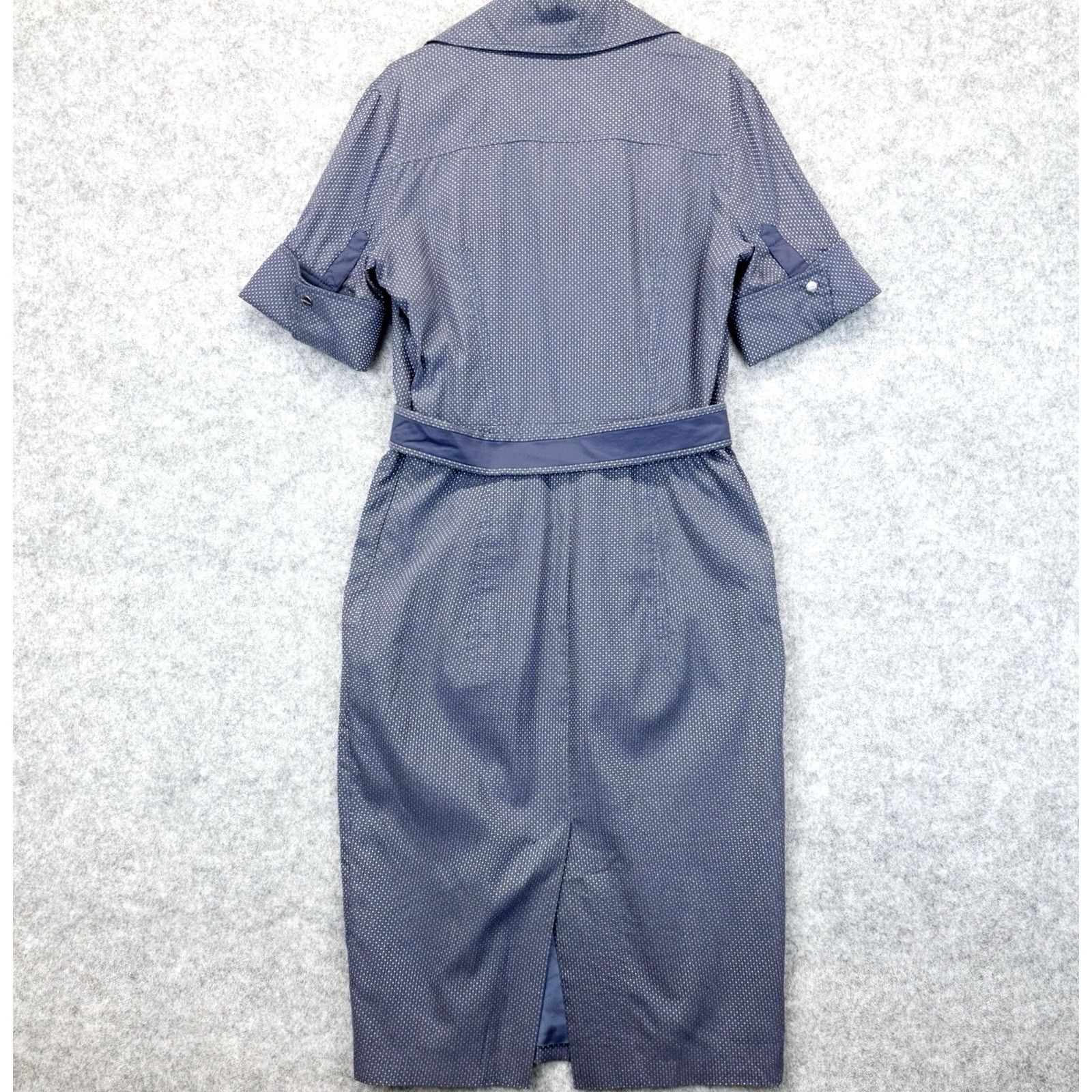 Karen Millen Karen Millen Blue Silver Polka Spot Belt Military Shirt Dress UK12 Midi Buttoned Silver Snap Size XL / US 12-14 / IT 48-50 - 2 Thumbnail