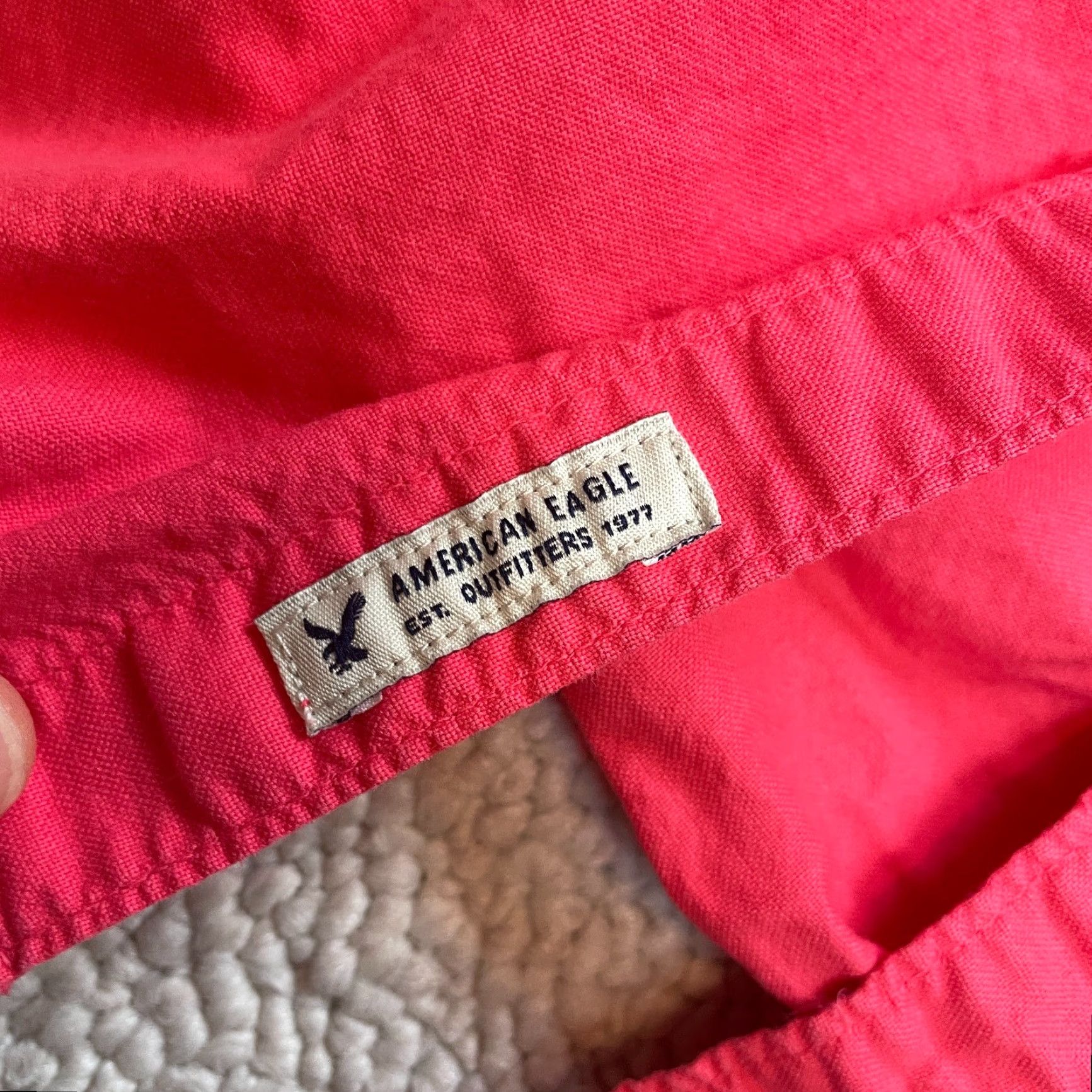 American Eagle Outfitters American Eagle Shirt Adult Medium Pink Solid Cotton Linen Knit Button-Up Collared Spread All Seasons Mens Size US M / EU 48-50 / 2 - 6 Thumbnail
