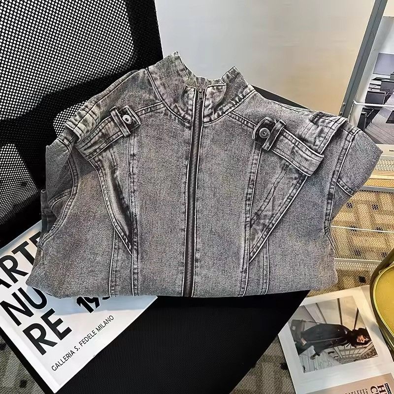Japanese Brand Grey Washed Denim Jacket - Distressed Style - Y2K Biker Size US XXL / EU 58 / 5 - 8 Thumbnail