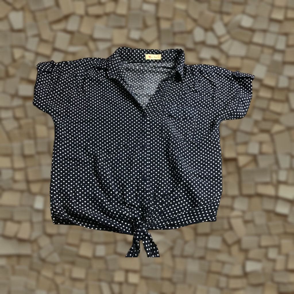 Vintage Love Notes Shirt Women's Small Navy Blue White Polka Dots Waist Tie Shirt Womens Small Navy Blue Polka Dots Waist Tie 90s? Size S / US 4 / IT 40 - 1 Thumbnail
