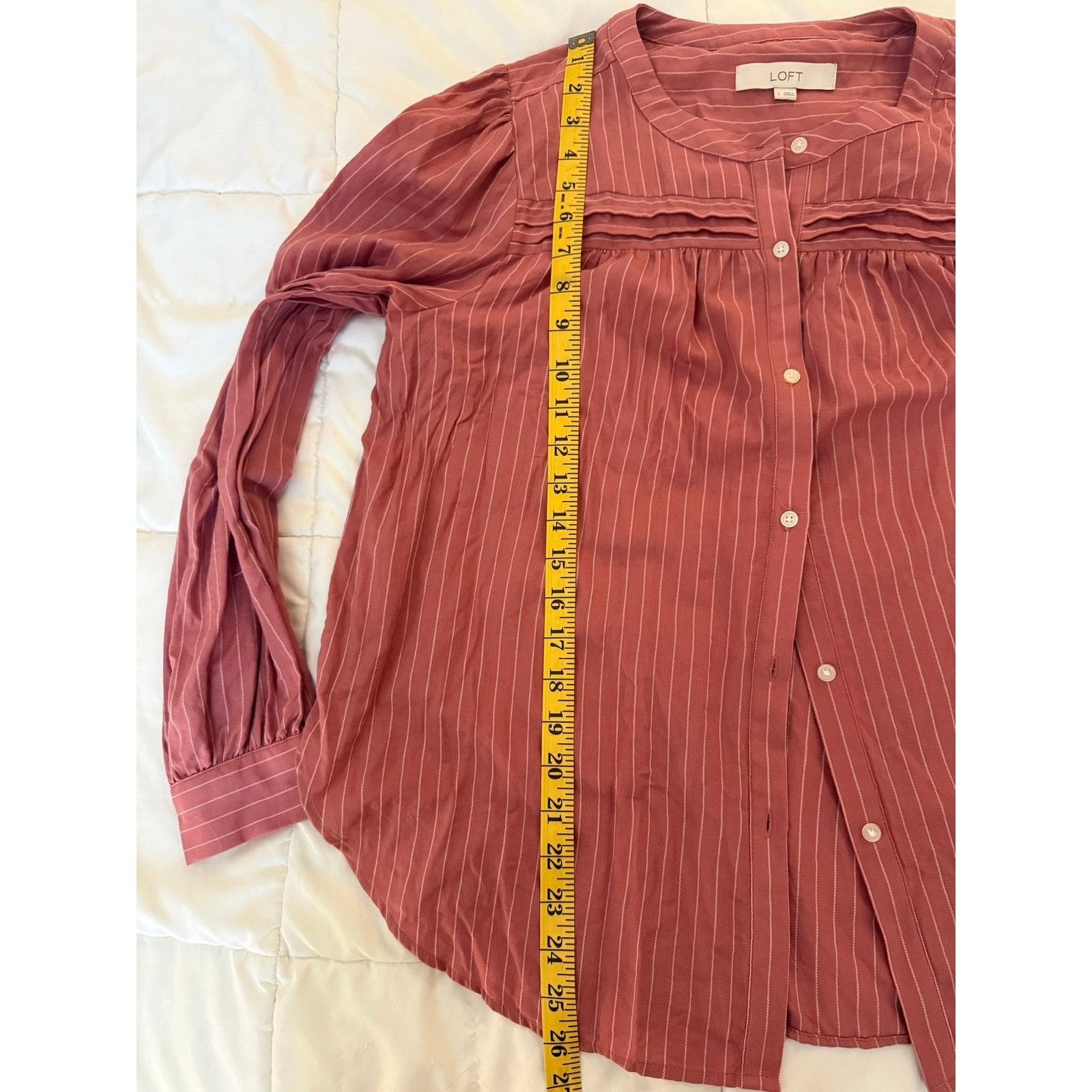 Loft LOFT Pink Pinstripe Blouse 100% Cotton - Size Large Size L / US 10 / IT 46 - 2 Thumbnail