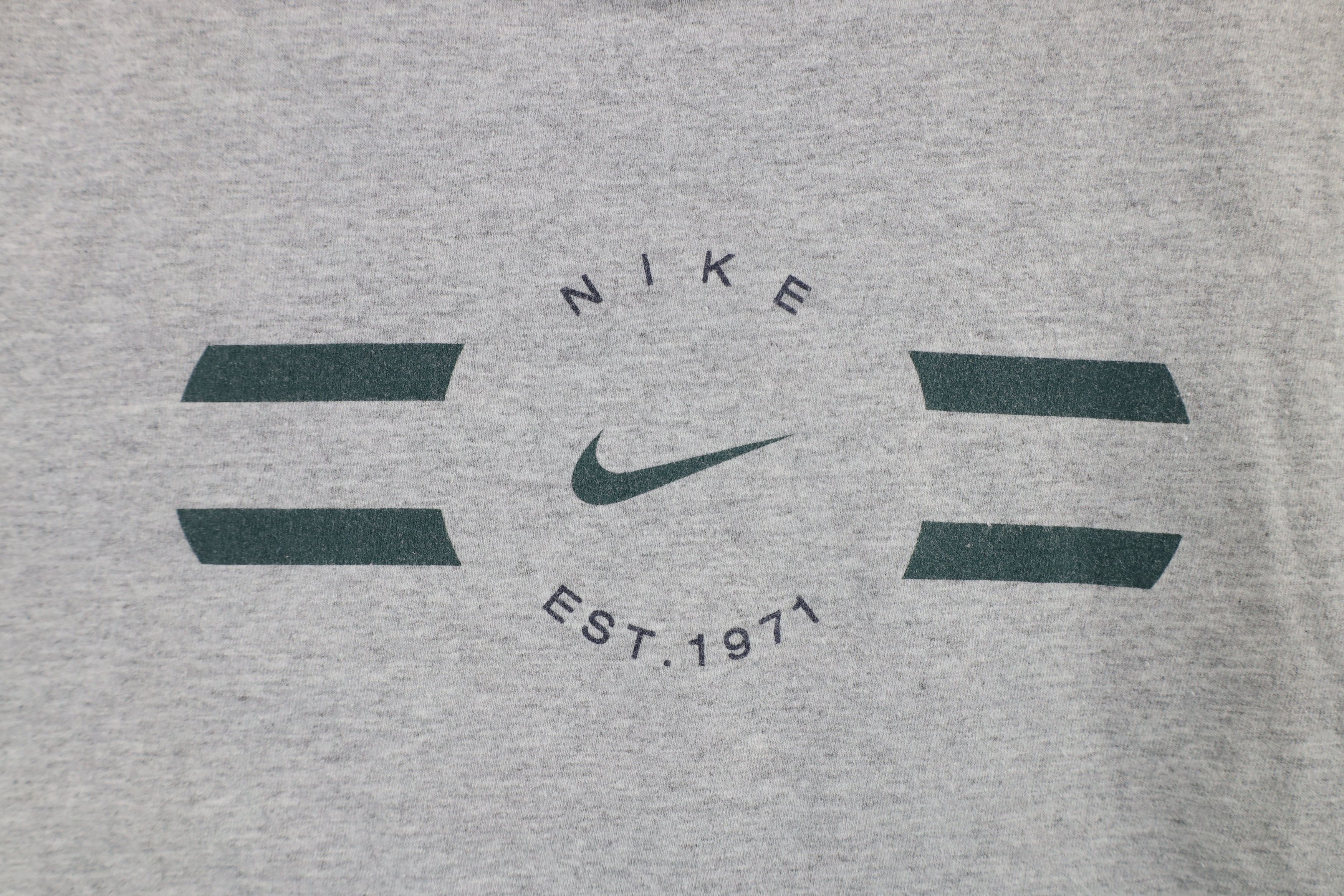 Nike × Vintage Vintage 90s Nike Travis Scott Center Swoosh T-Shirt Gray Size US L / EU 52-54 / 3 - 4 Thumbnail