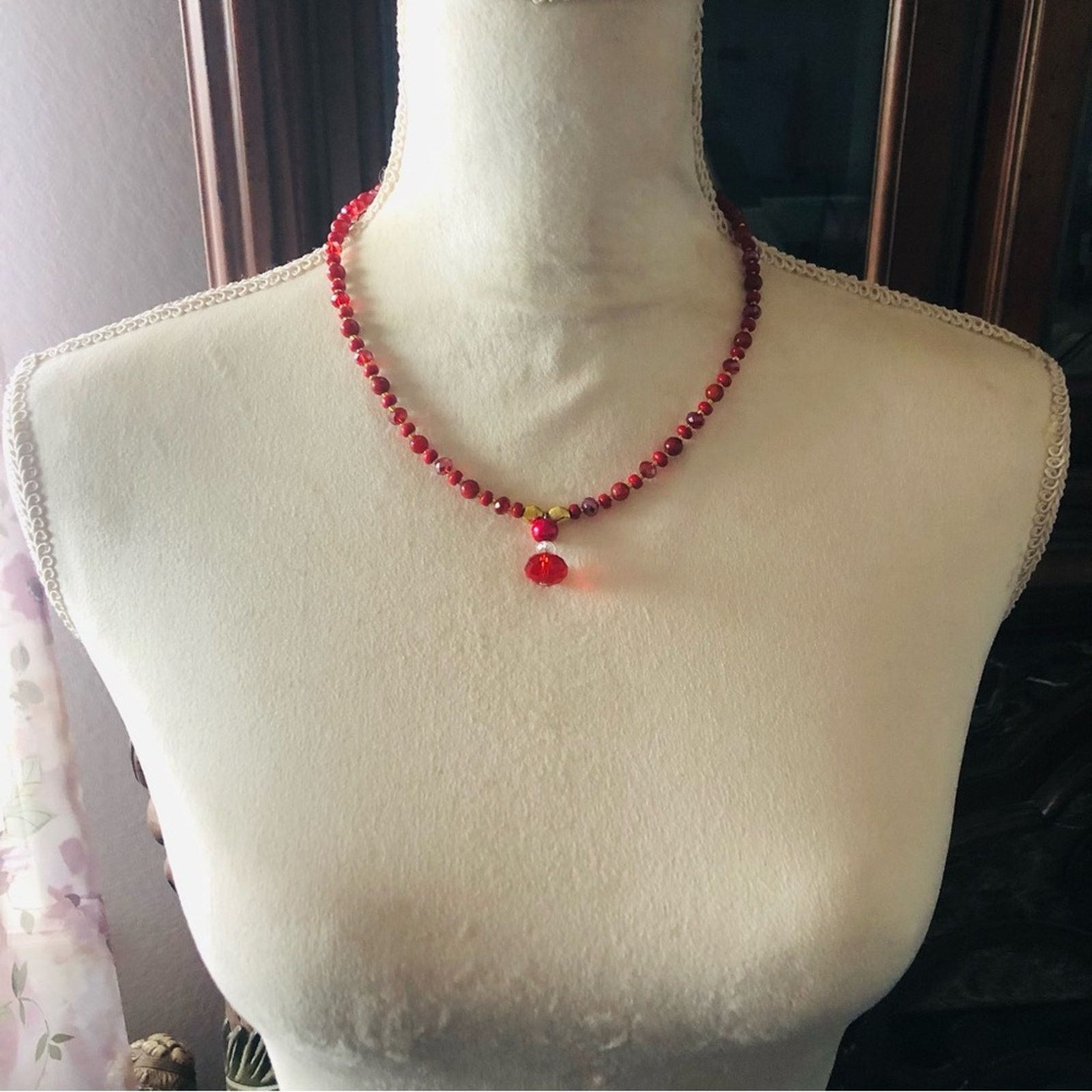Handmade Handcrafted repurpose carnelian glass crystal necklace Size ONE SIZE - 4 Thumbnail