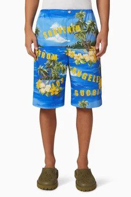 Gucci Gucci Souvenir From Los Angeles Shorts Blue Hawaii Print Size US 29 - 1 Thumbnail
