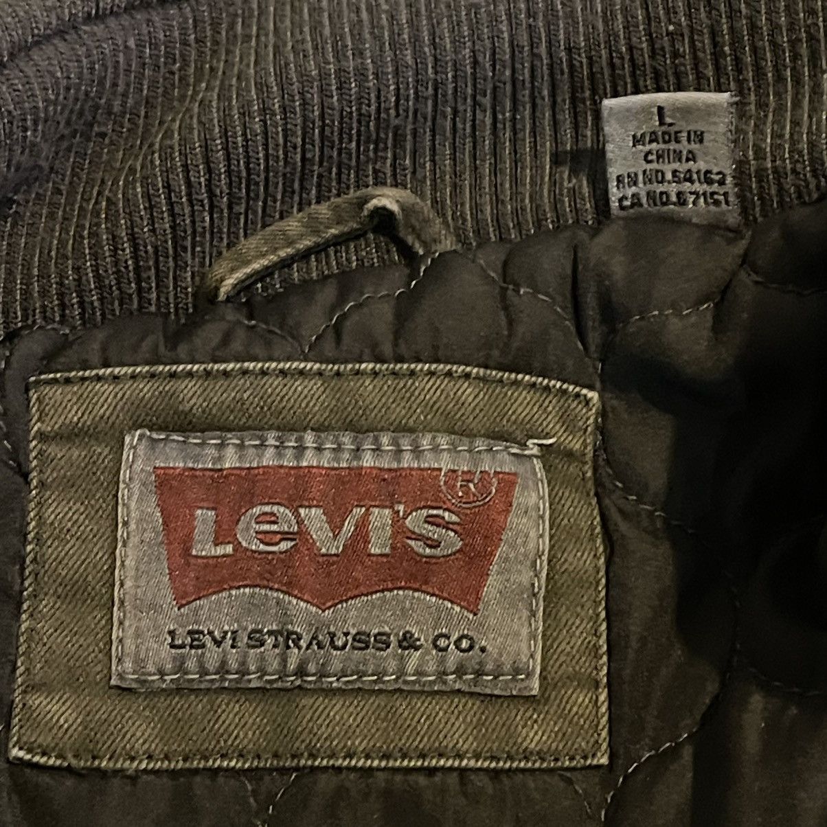 Levi's Levis Mens Large Olive Green Quilted Lined Trucker Jacket Size US L / EU 52-54 / 3 - 5 Thumbnail