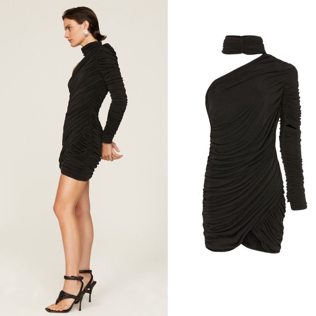Other Aliette Black Ruched Bodycon Cut Out Mock Neck Long Sleeve M Size S / US 4 / IT 40 - 1 Thumbnail