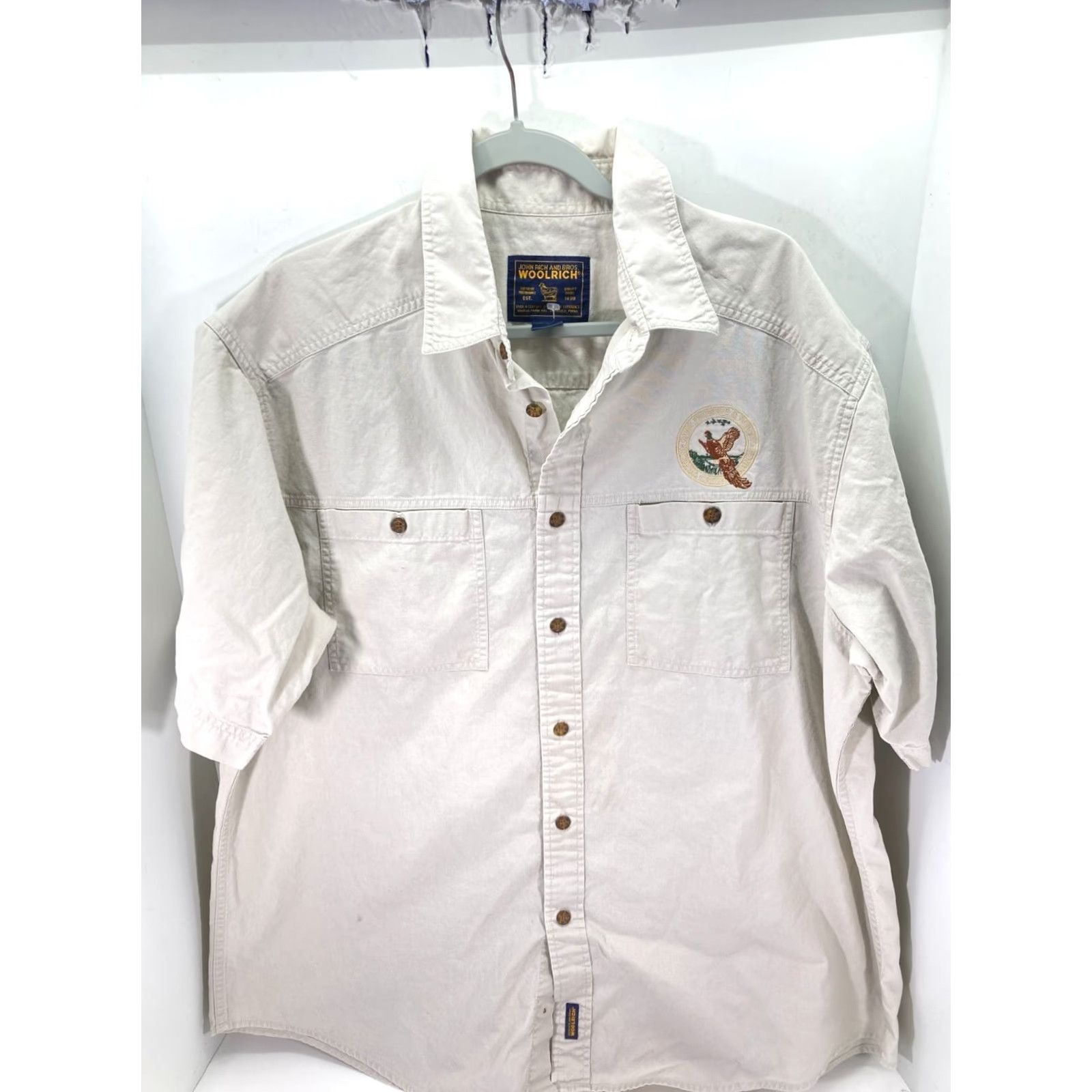 Vintage Woolrich Joshua Creek Ranch Shirt Men 2XL Beige Button-Up Embroidered Bird Logo Size US XXL / EU 58 / 5 - 2 Thumbnail