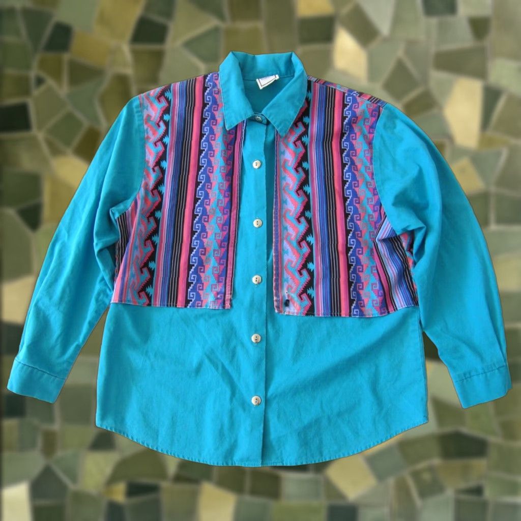Vintage VINTAGE Western Plains Trading Co. Blouse Shirt 3/4 Sleeve Pink Blue M-L Womens Size L / US 10 / IT 46 - 1 Thumbnail