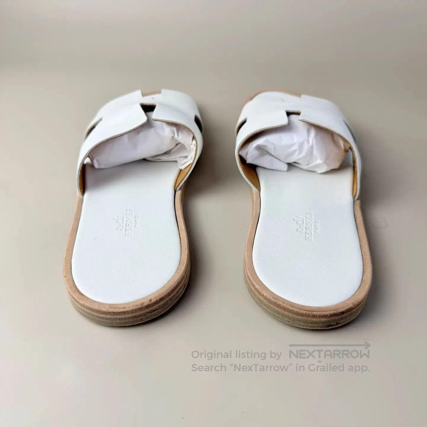 Hermes White Open-Toe Slides Size 8. Size US 8 / EU 41 - 3 Thumbnail