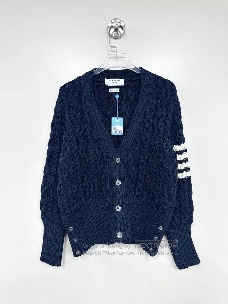 Thom Browne Thom Browne Dark blue tweed four-bar striped knit cardigan Size US S / EU 44-46 / 1 - 1 Thumbnail