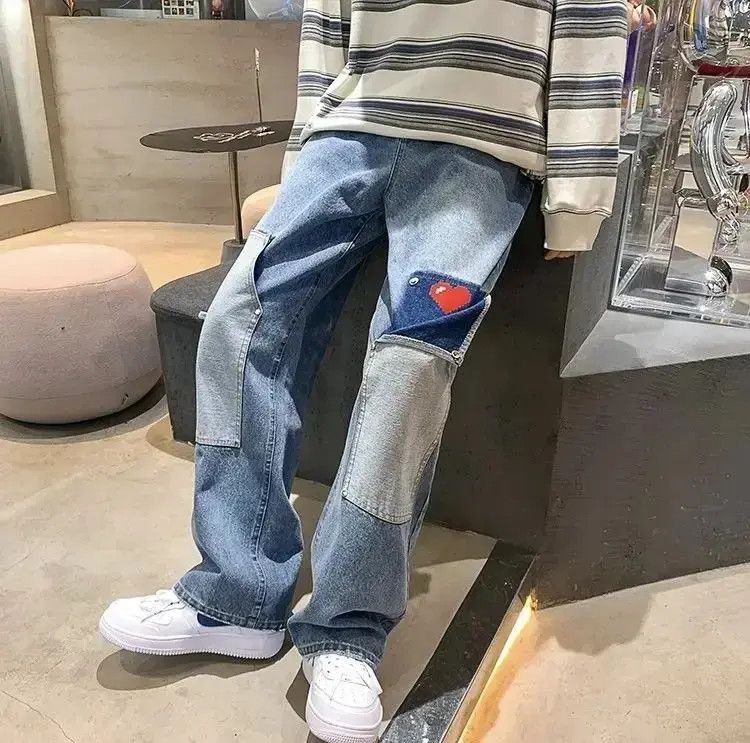 Japanese Brand Men Jeans Patchwork Multi-Pocket Couple Denim Pants Size US 32 / EU 48 - 3 Thumbnail