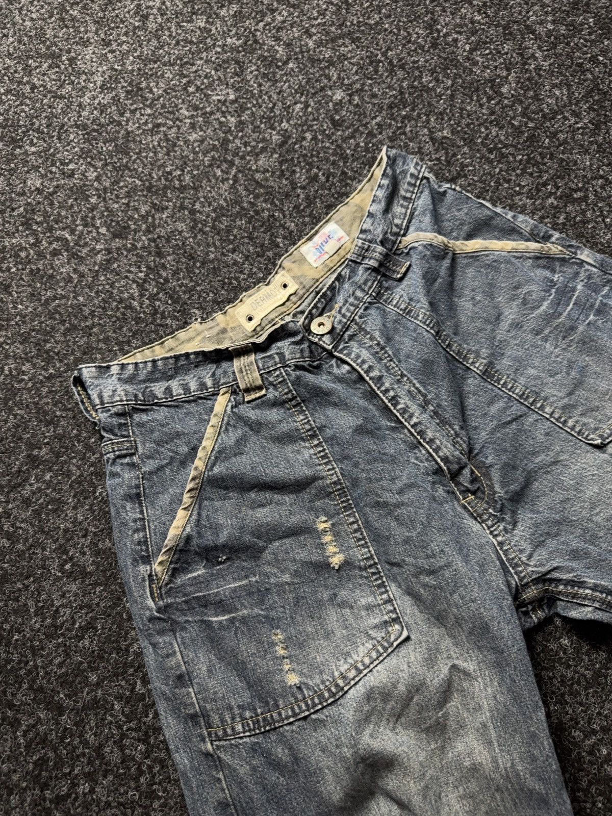 Japanese Brand Vintage 00s Denim Cargo Jeans Y2K Distressed Workwear Baggy Size US 31 - 10 Thumbnail